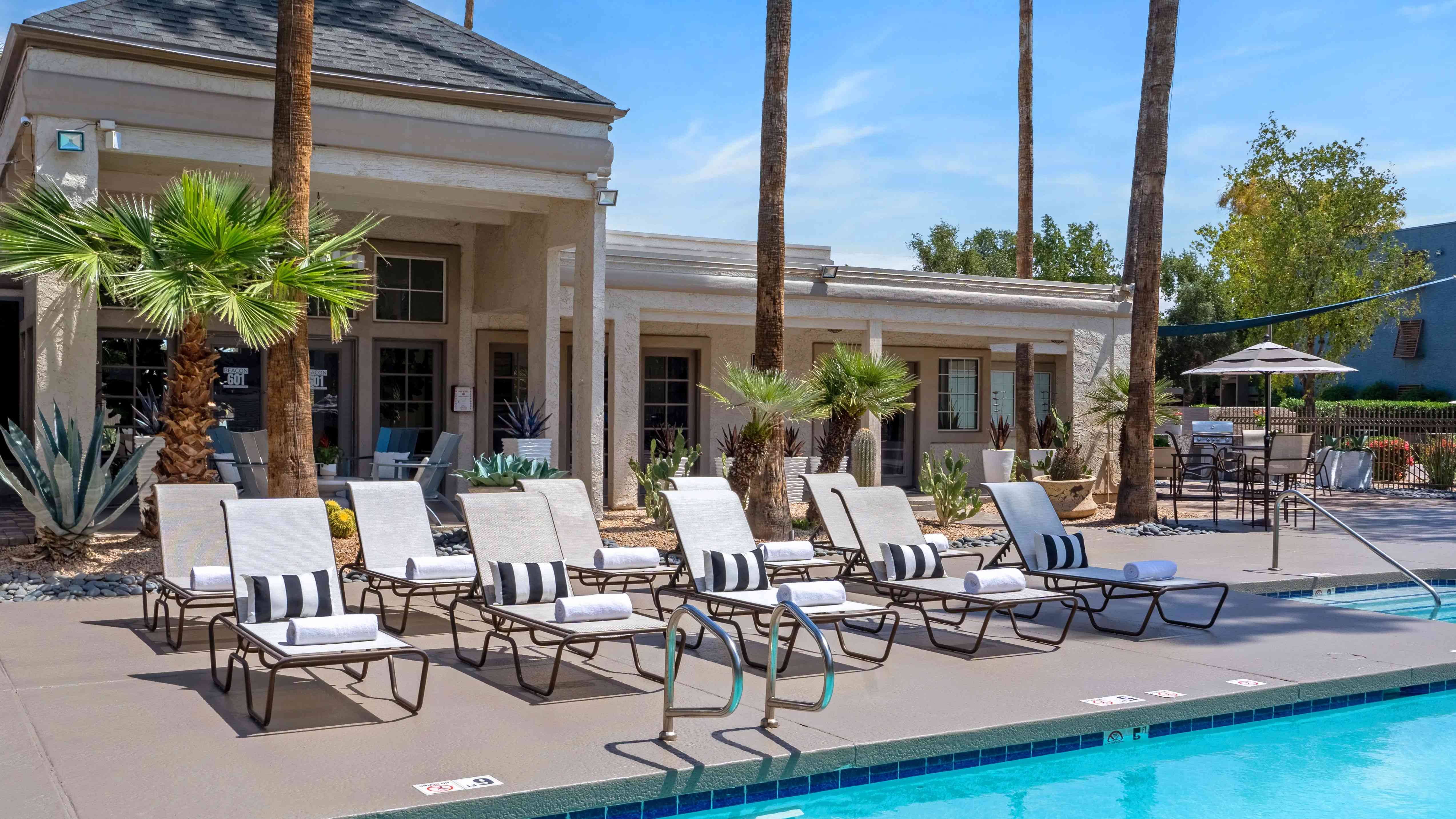 Immerse yourself in the sun's embrace on our plentiful poolside loungers – where everyday living feels like a vacation!