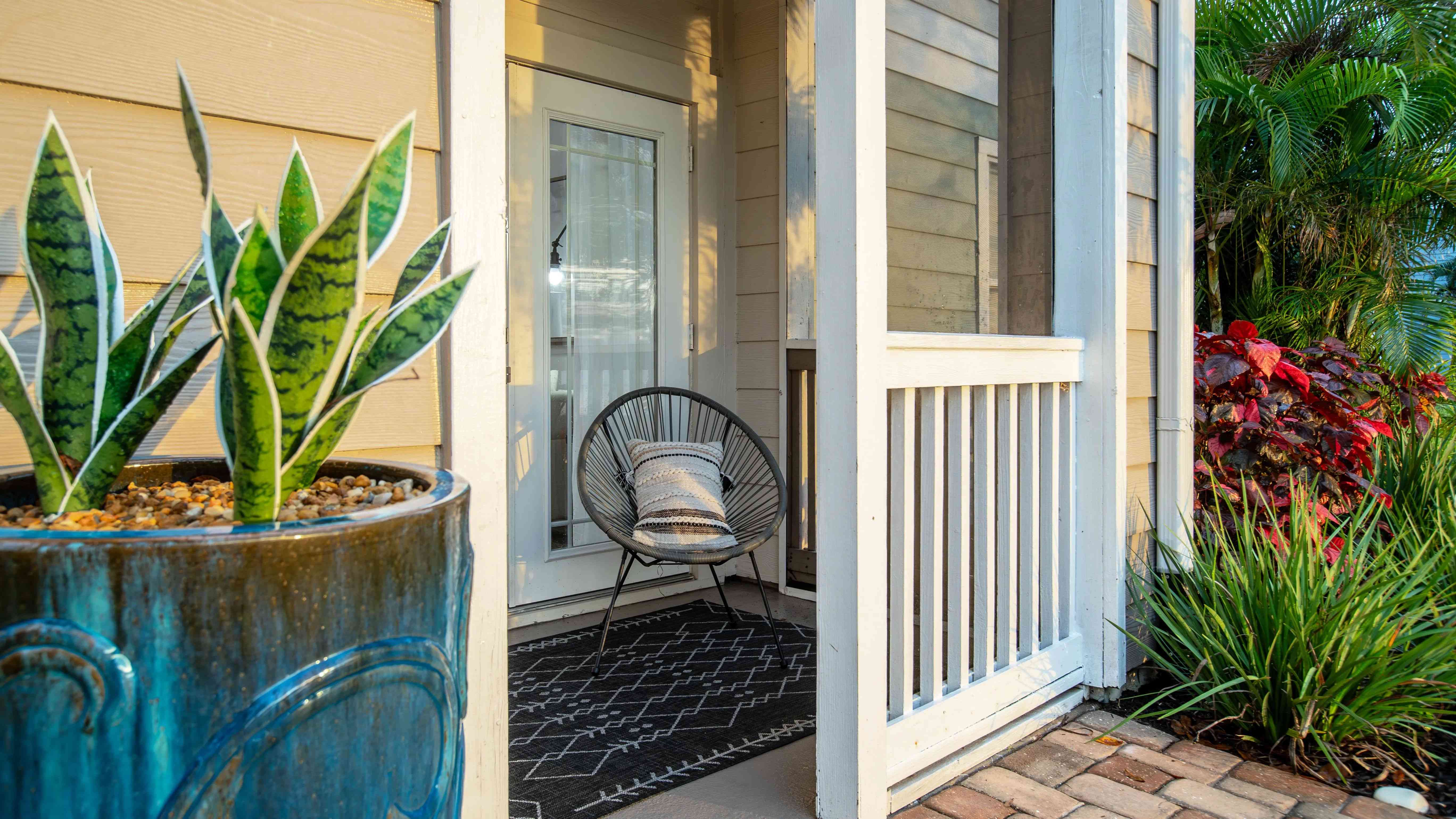 Your personal outdoor retreat—this private patio blends comfort and nature, offering the ideal spot for morning coffee or evening relaxation.