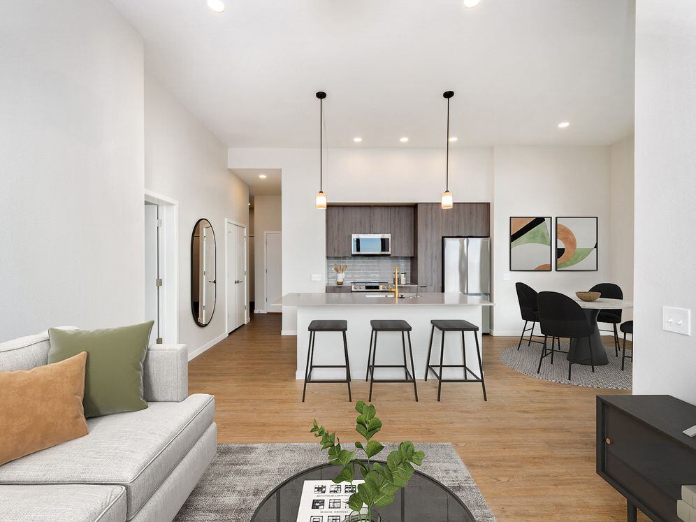 Signature Collection kitchen and living area with hard surface flooring