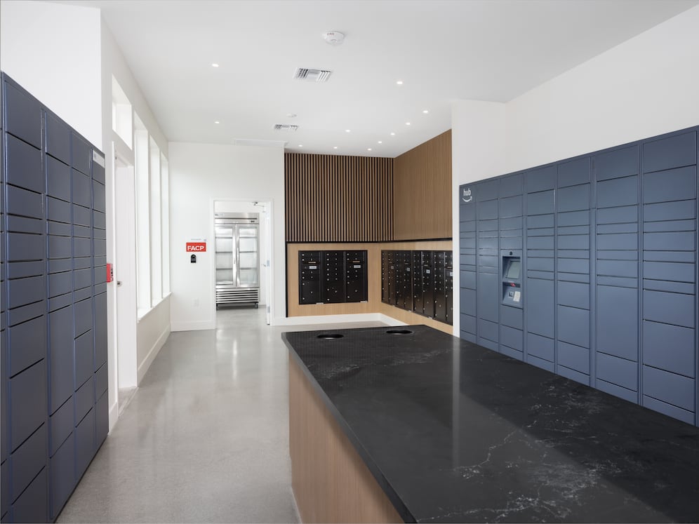 Mail room and Amazon HUB package lockers for convenient 24/7 delivery and pickup