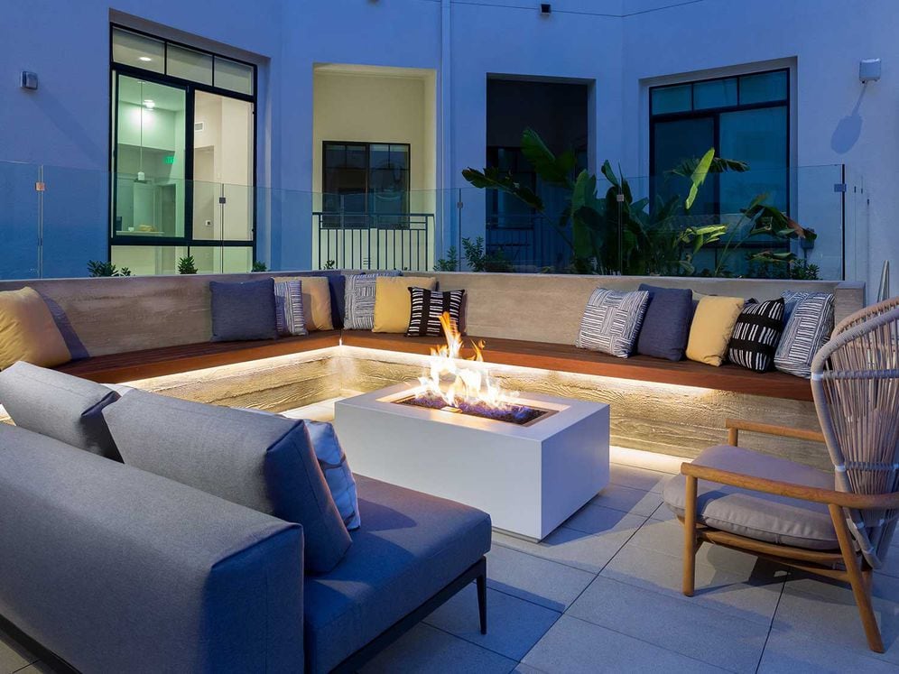 Sundeck lounge seating with firepit