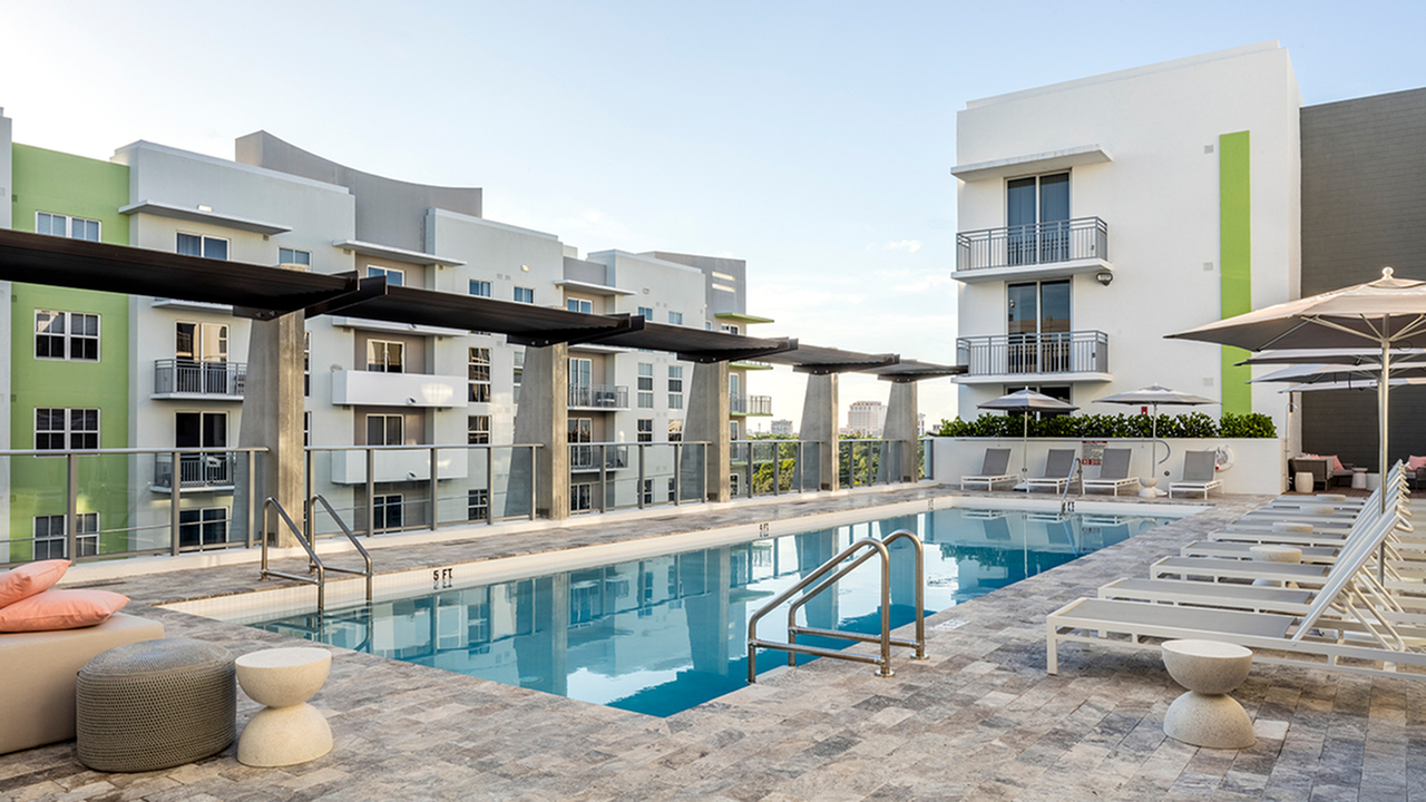 Elevated deck with hotel-inspired pool