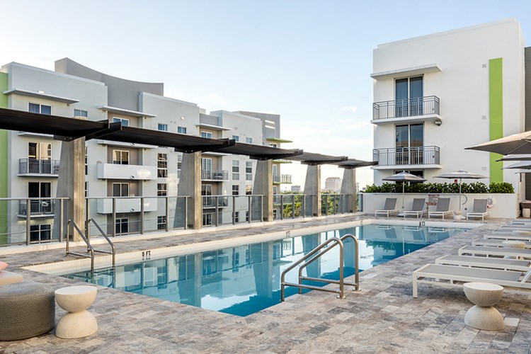 Elevated deck with hotel-inspired pool