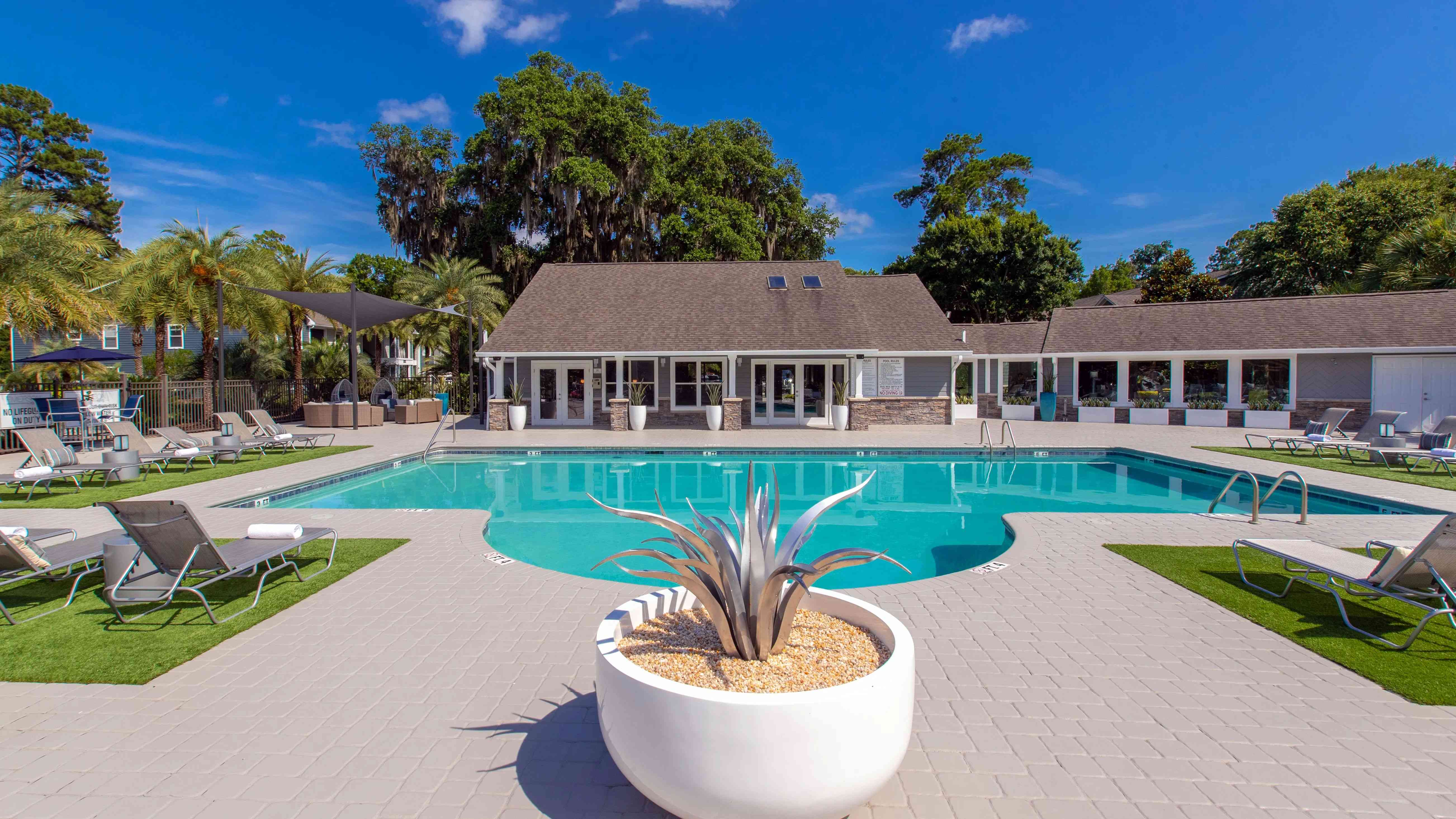 Escape to poolside bliss at Emerson Isles. With chic loungers, a soothing pool, and lush surroundings, every moment spent here is a retreat into relaxation.