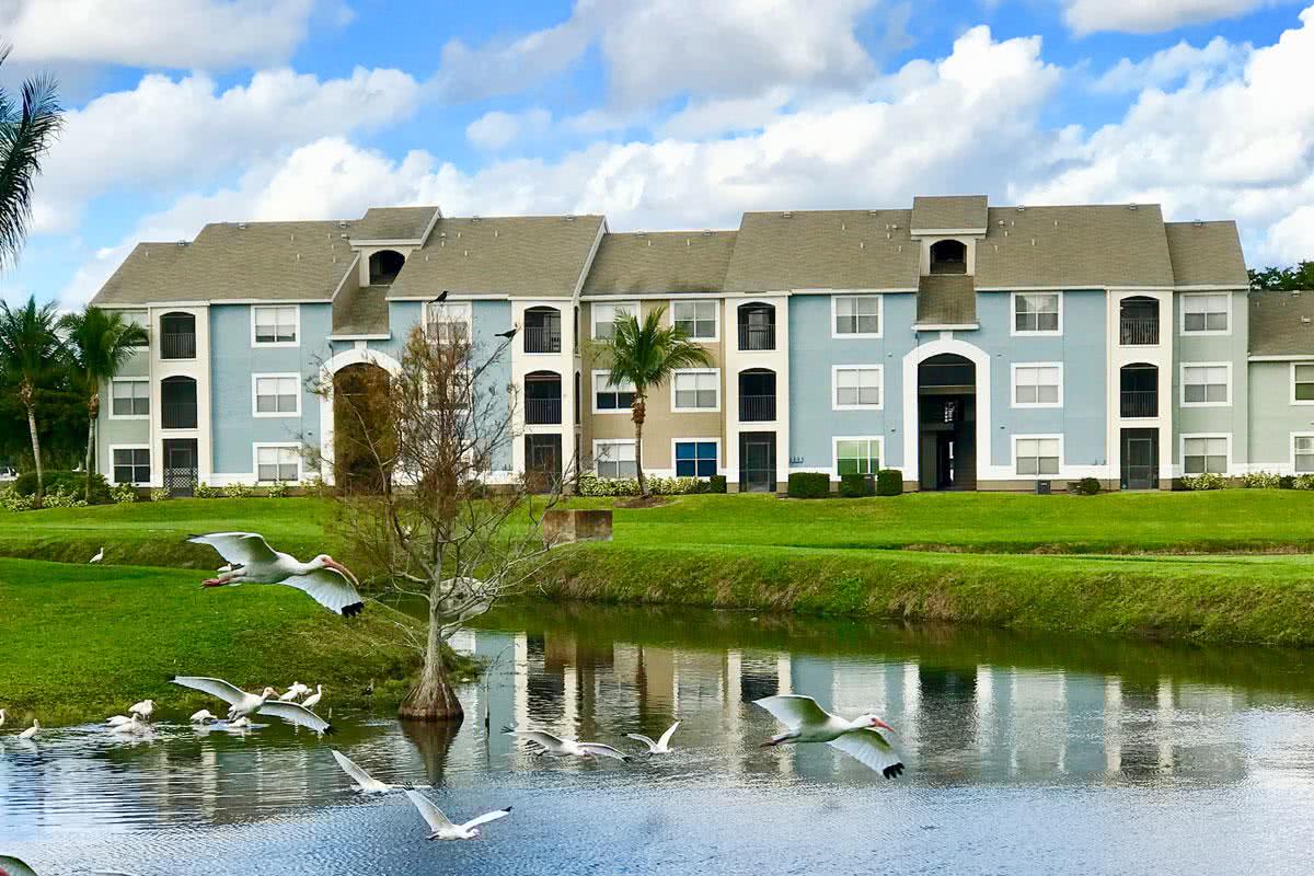Freshly painted building exteriors with beautiful lake views.