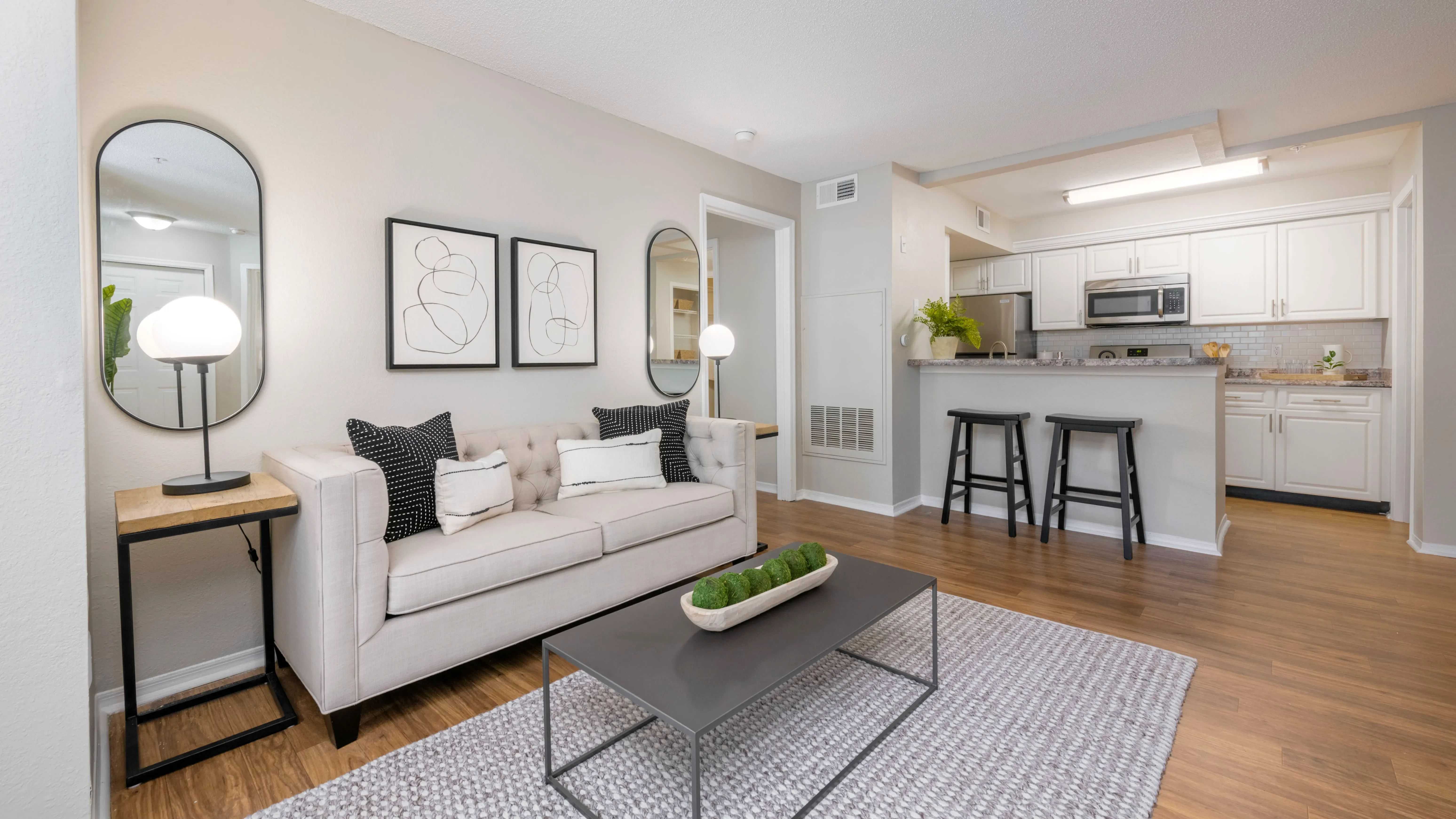 Let your imagination run wild in this open floor plan with seamless wood-style flooring*, creating a boundless space for living, gathering, and creating.