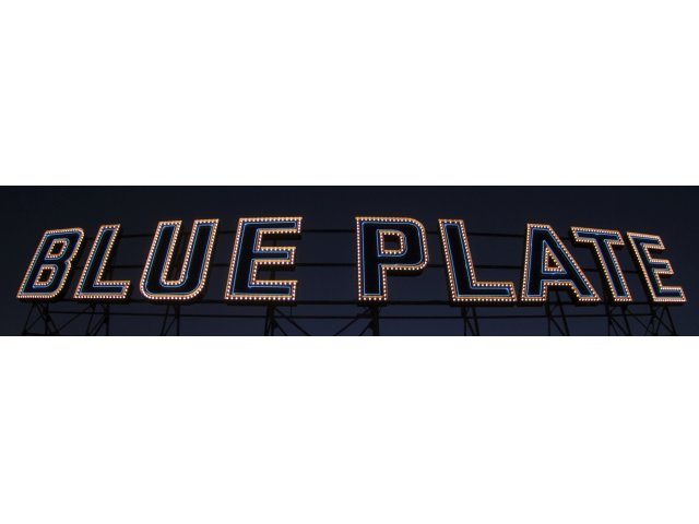 Blue Plate Sign at Night