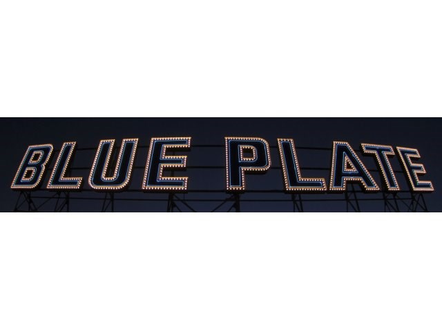 Blue Plate Sign at Night