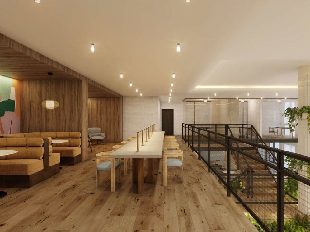 2nd Floor lounge with workspaces (Rendering)