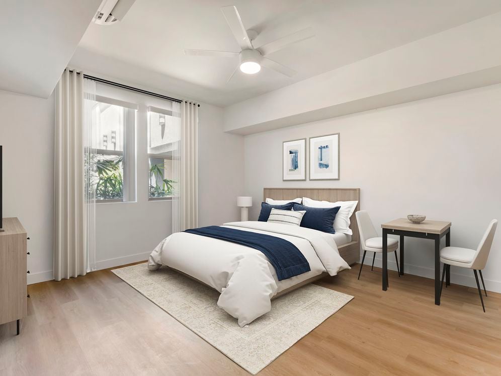 Renovated Package II living and dining area with hard surface flooring