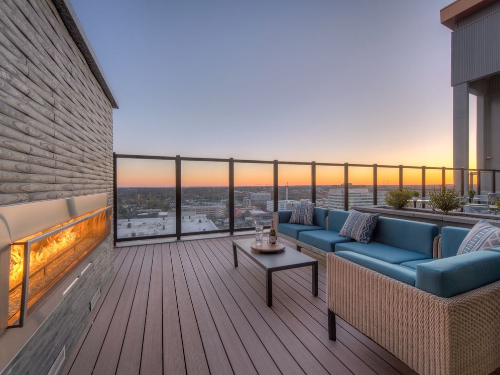 14th Floor Roofdeck with Lounge Seating and Outdoor Fireplace