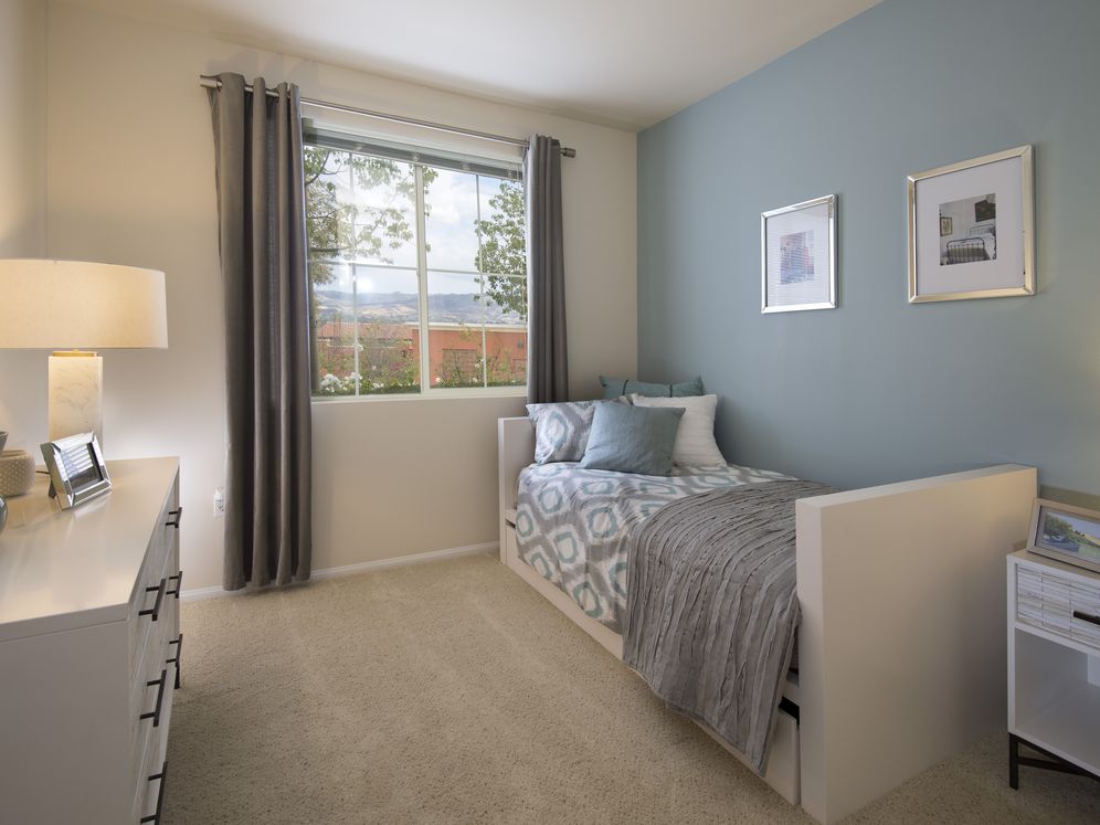 Renovated Package I bedroom with dual closets and carpeting