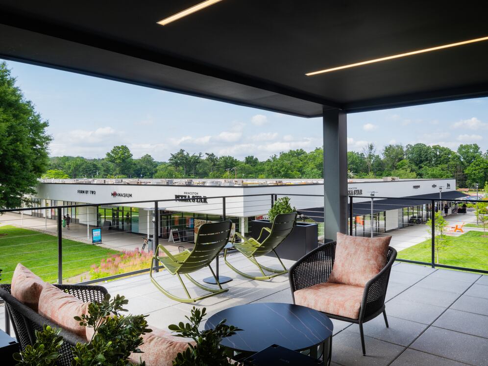 Second floor porch overlooking Princeton Shopping Center's courtyard