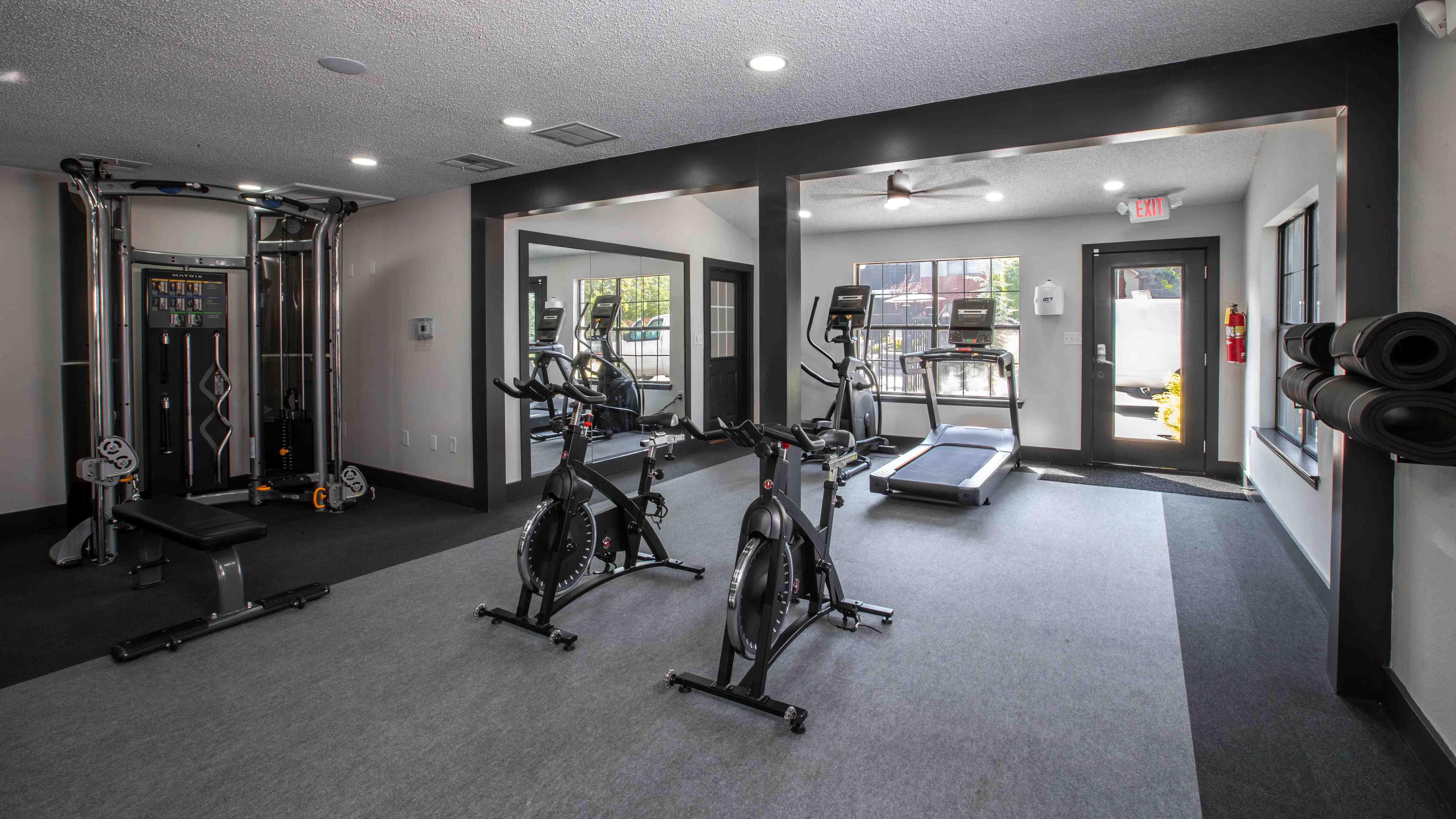 Our fitness center offers a variety of exercise equipment, including treadmills, stationary bikes, and weight machines.