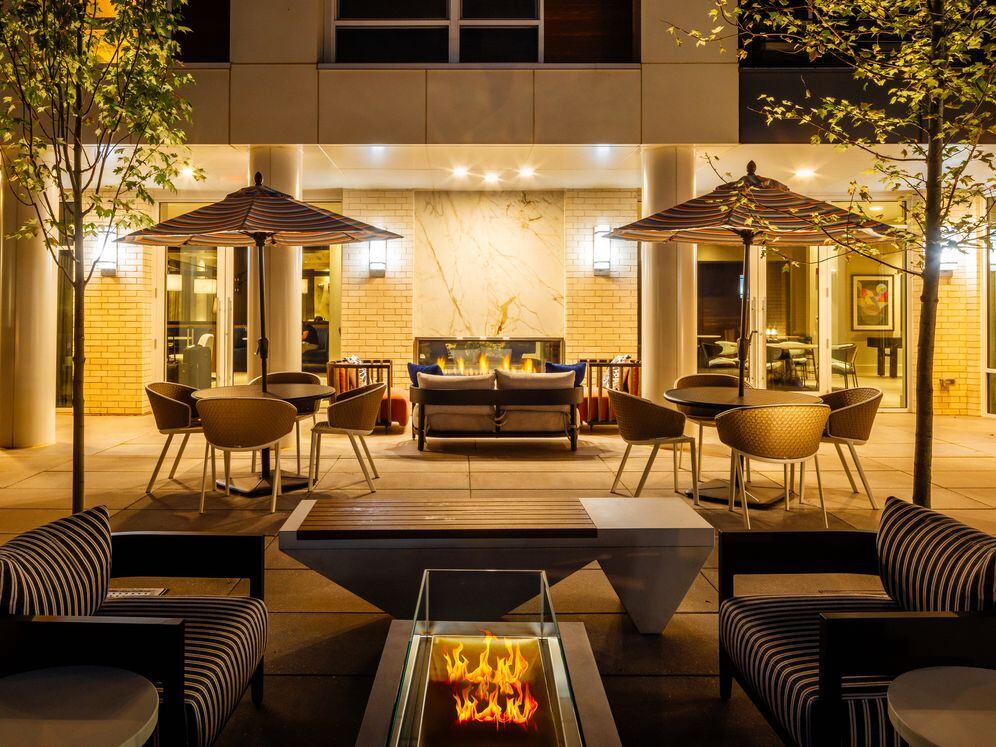 South Building Courtyard with outdoor lounge and fire pit