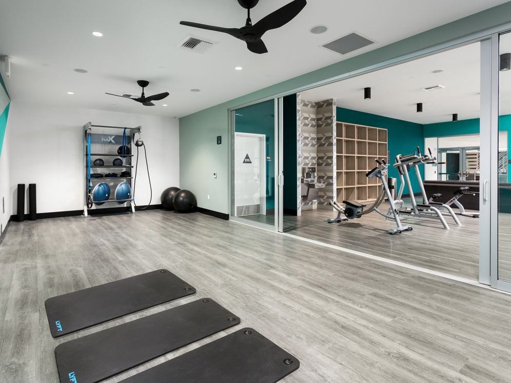 South Clubhouse flex studio with virtual fitness programming