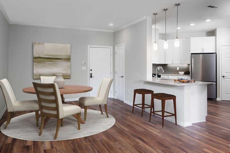 Classic Finish kitchen and dining area with hard surface flooring