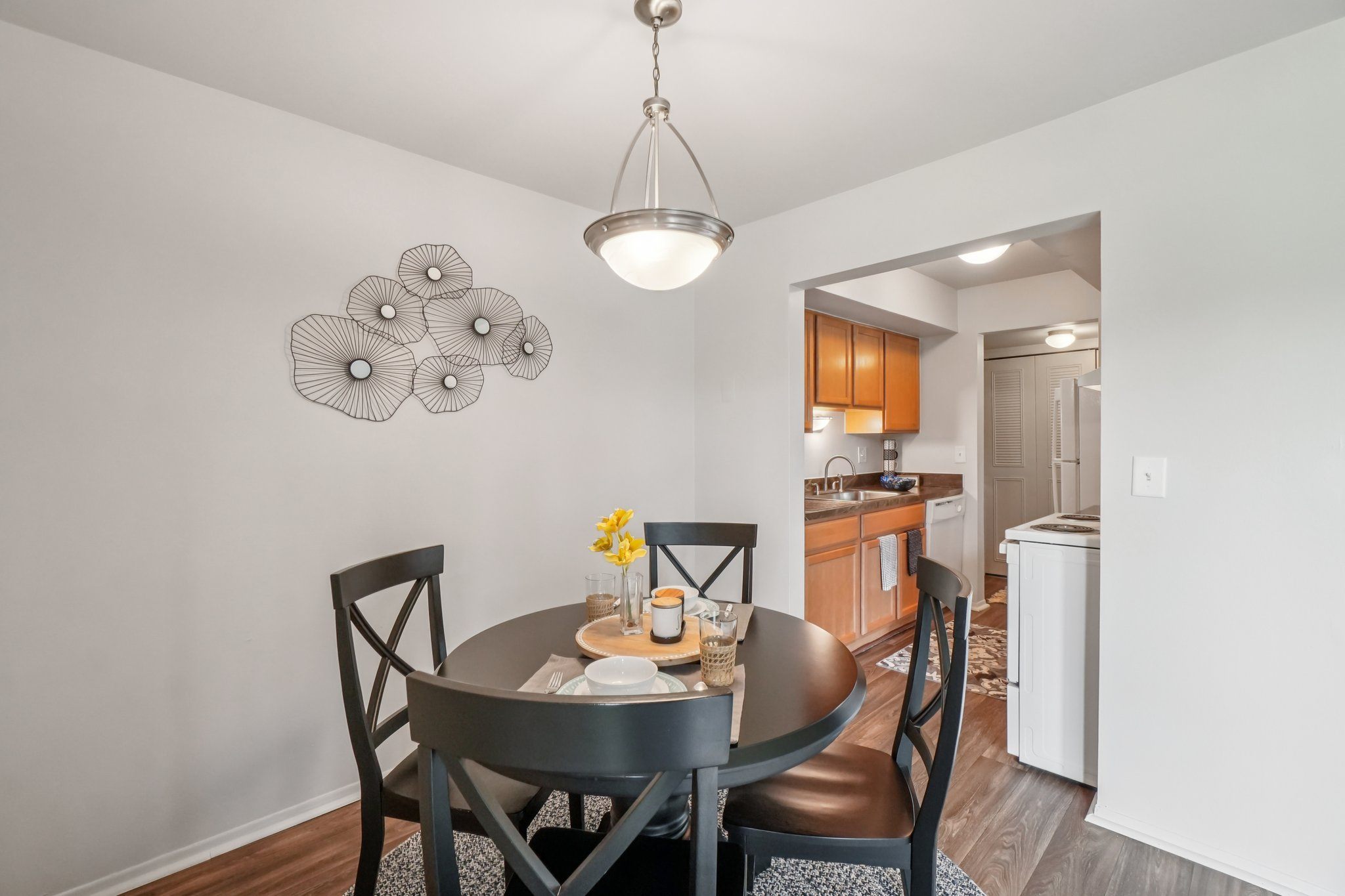 Spacious dining room area at Drawbridge Apartments in Harrison Township, MI.