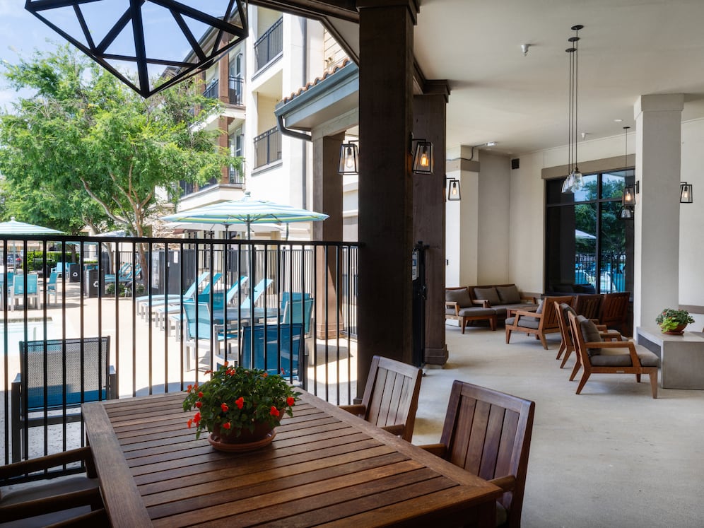 Outdoor covered terrace with lounge seating