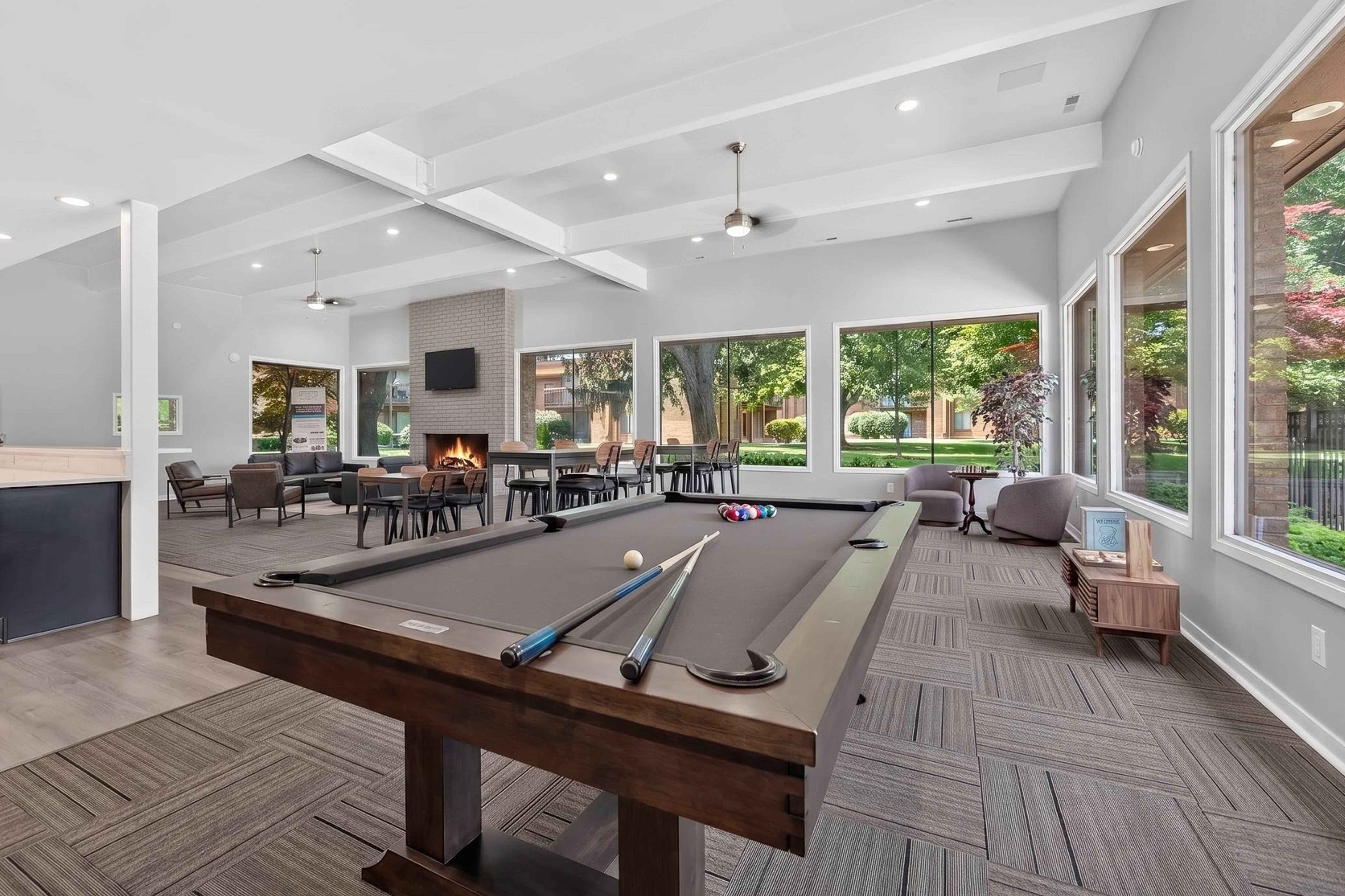 Updated and spacious resident clubhouse at Westwood Village Apartments in Westland, MI.