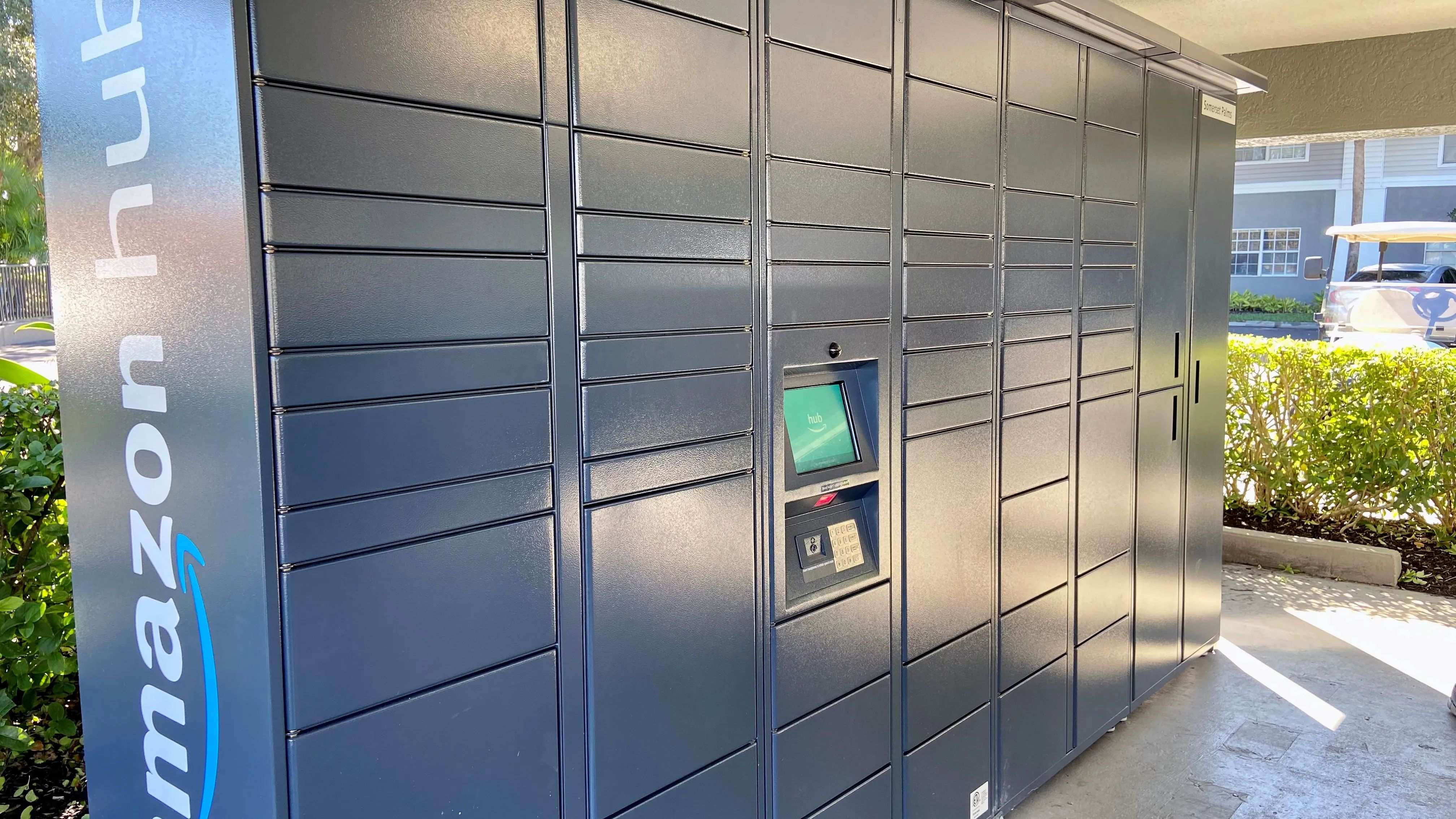 Simplify package retrieval with our Amazon Hub Package Lockers located for easy and secure pickup any time of day.
