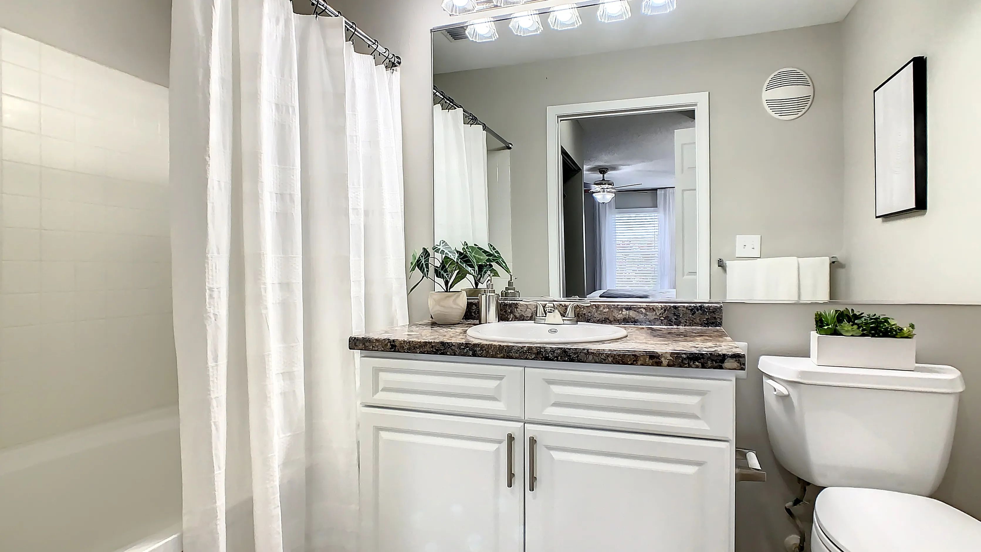 You’ll be immersed in our opulent bathroom spaces adorned with exquisite vanities, granite-inspired countertops, and spa-like shower spaces, promising luxurious relaxation. 