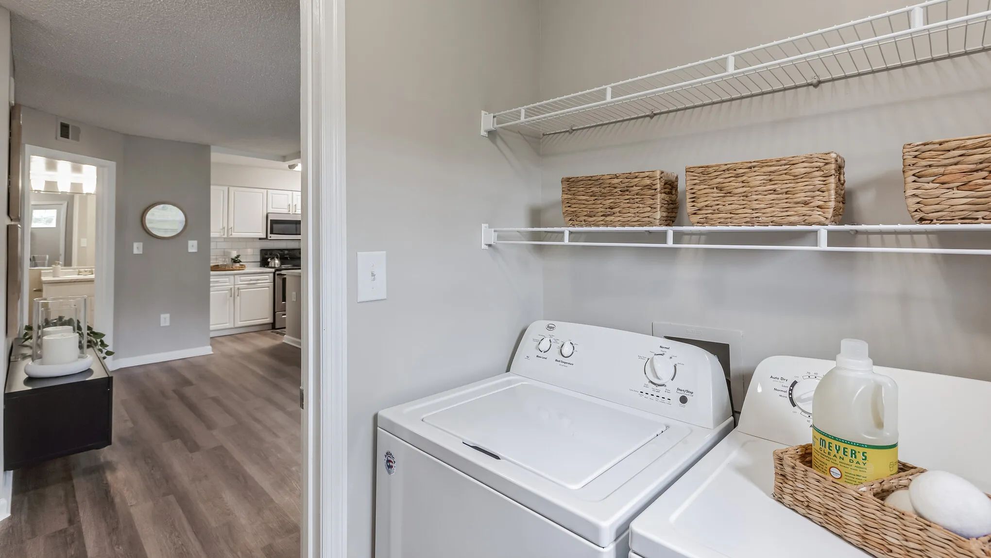 Make laundry day a breeze with in-home, full-size, side-by-side washers and dryers in every home!