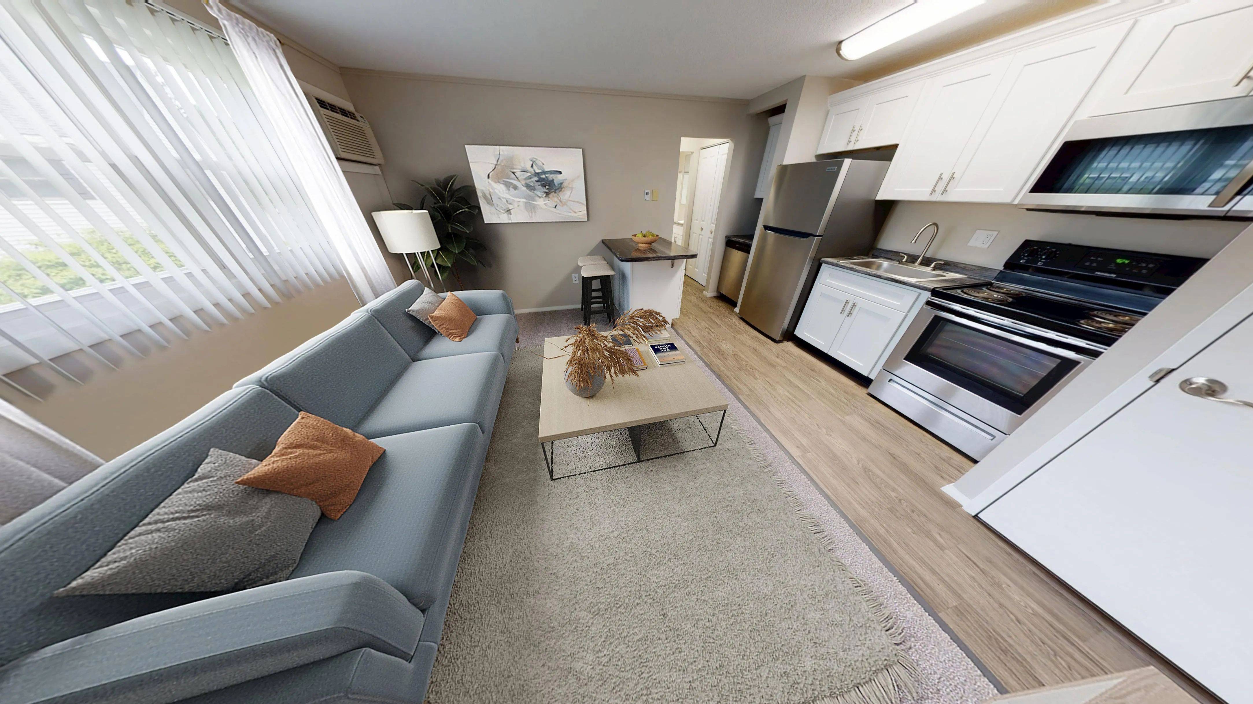 Enjoy seamless living with an open-concept layout that combines a cozy living space and modern kitchen.