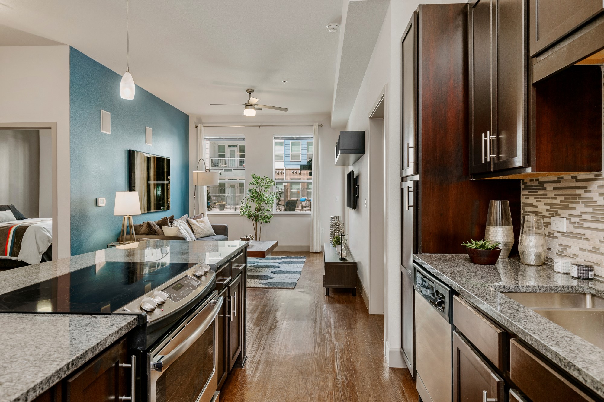 City House Apartments Kitchen and Living Room
