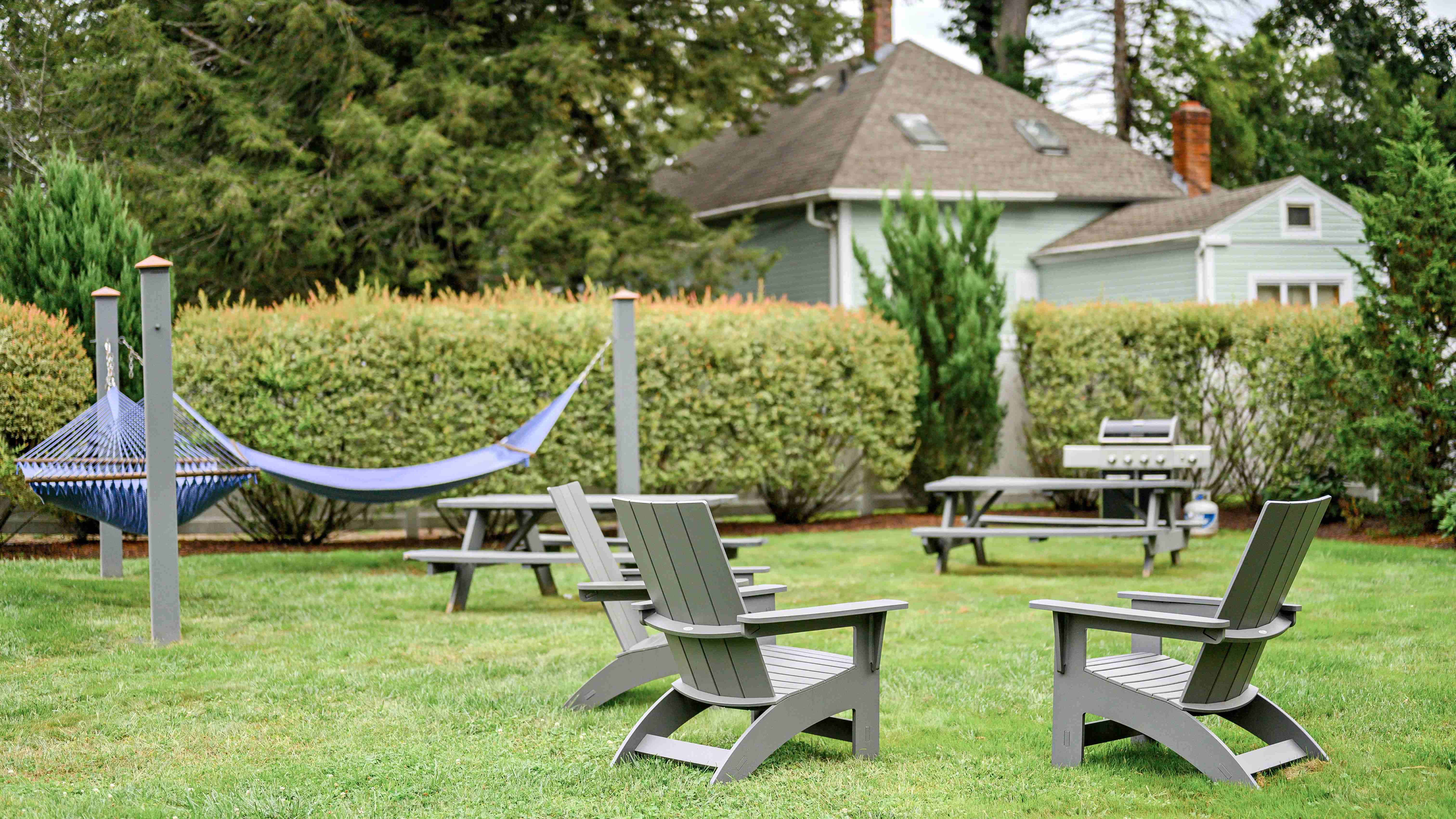 Our event lawn features hammocks, a picnic area, and Adirondack chairs.