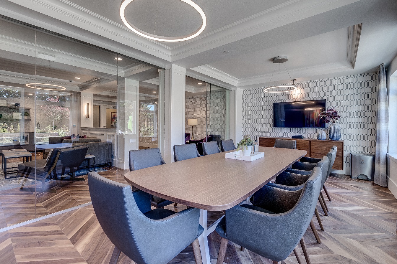 Lux Apartments offers high-end amenities like our community meeting room with 10-person conference table and TV perfect for business presentations if you work from home, or game night with friends!