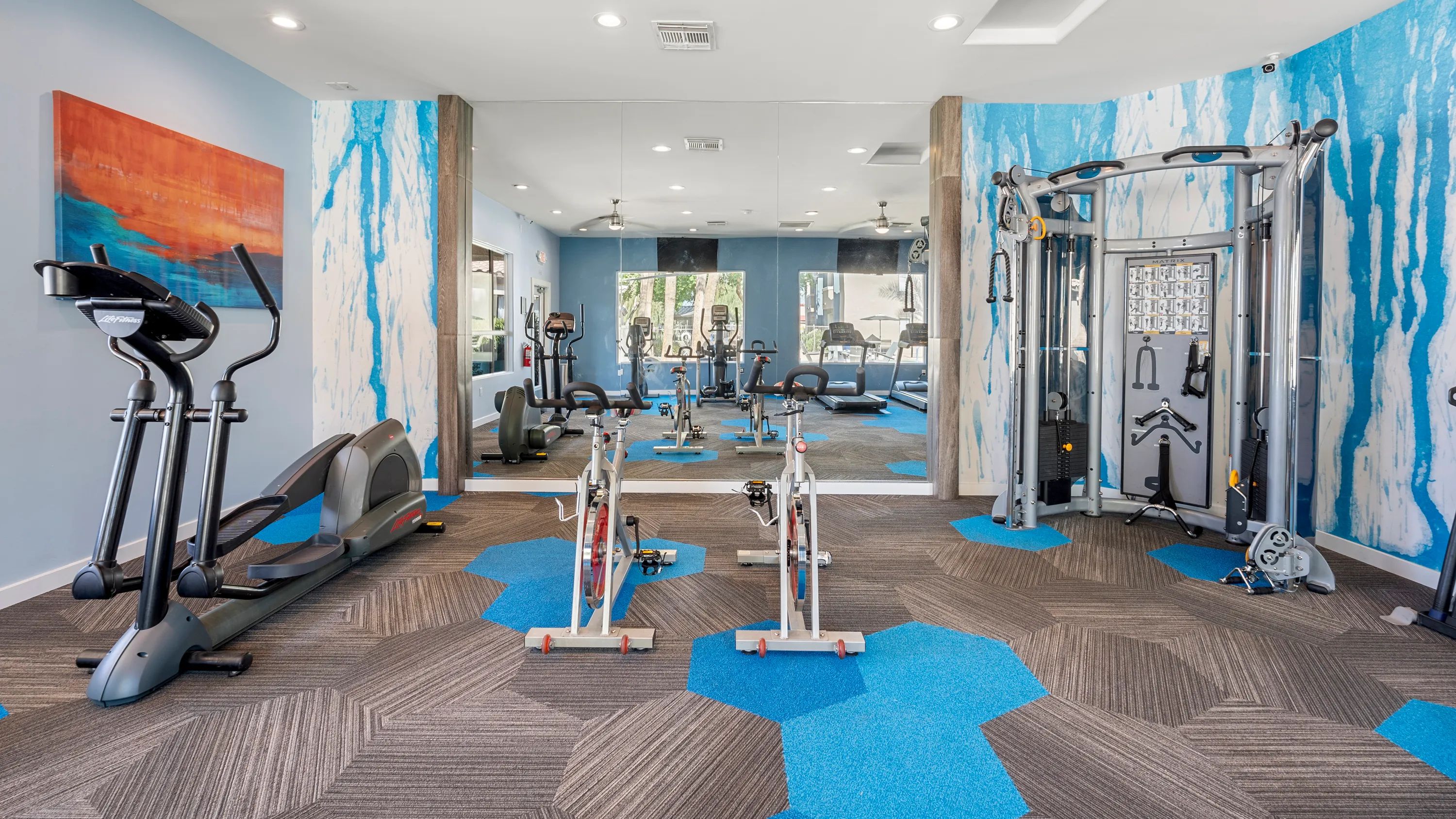 We have an array of equipment from total-body systems to ellipticals. Stop in to check out this beautiful resident gym! 