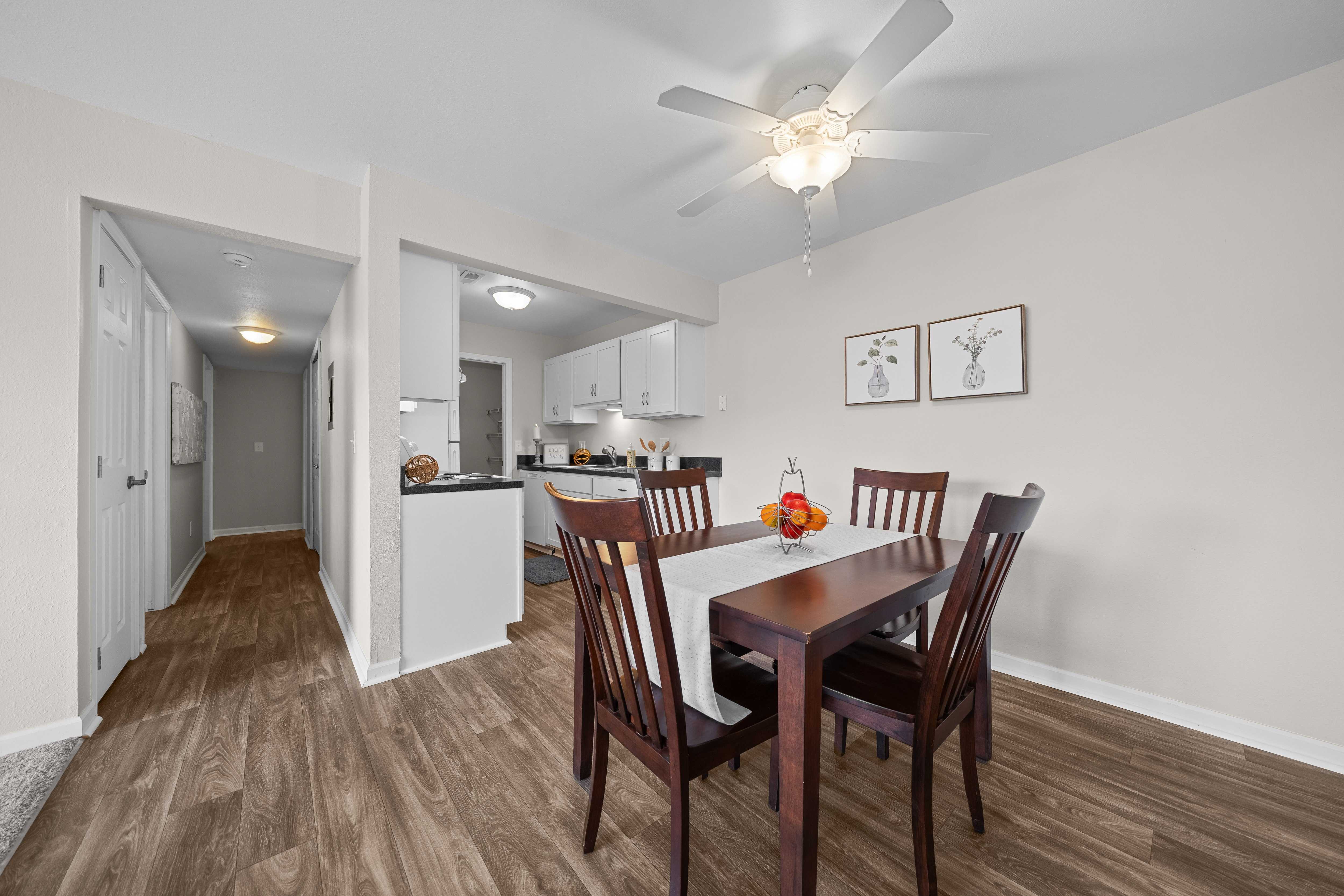 Open Floor layout kitchen and dining at Three Oaks Apartments in Troy, MI