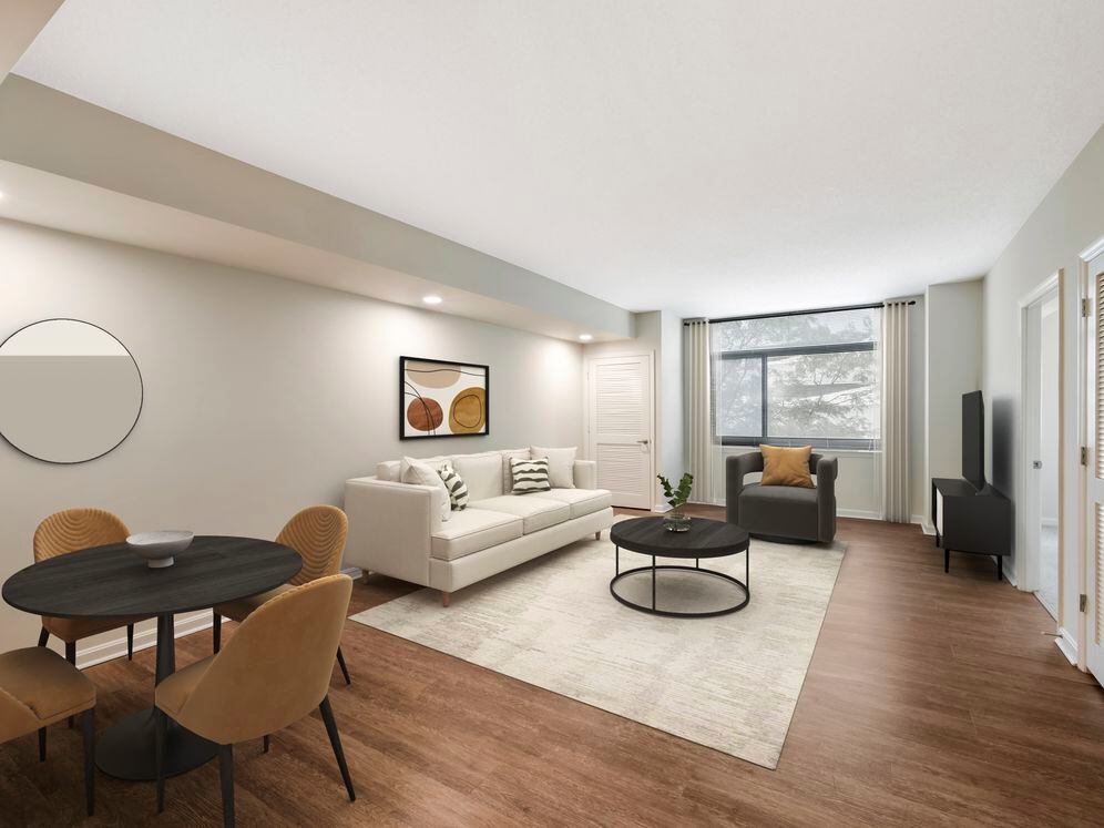 Updated Finishes living and dining area with hard surface flooring