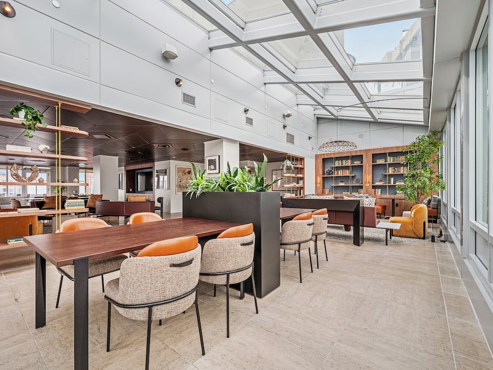 Rooftop lounge with coworking spaces