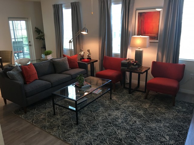 Spacious living area of one bedroom apartment