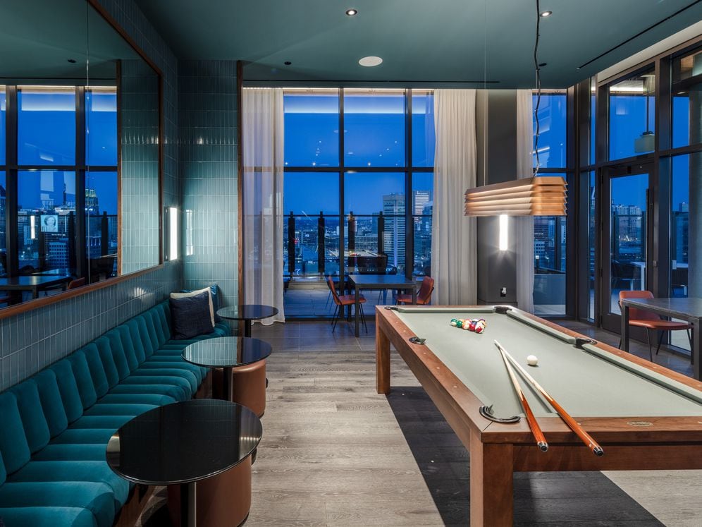 24th Floor rooftop indoor lounge with game area