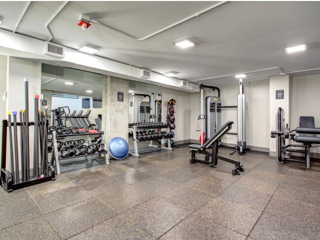 Bi-level fitness center with yoga spinfitness on demand room, free weights and cardio