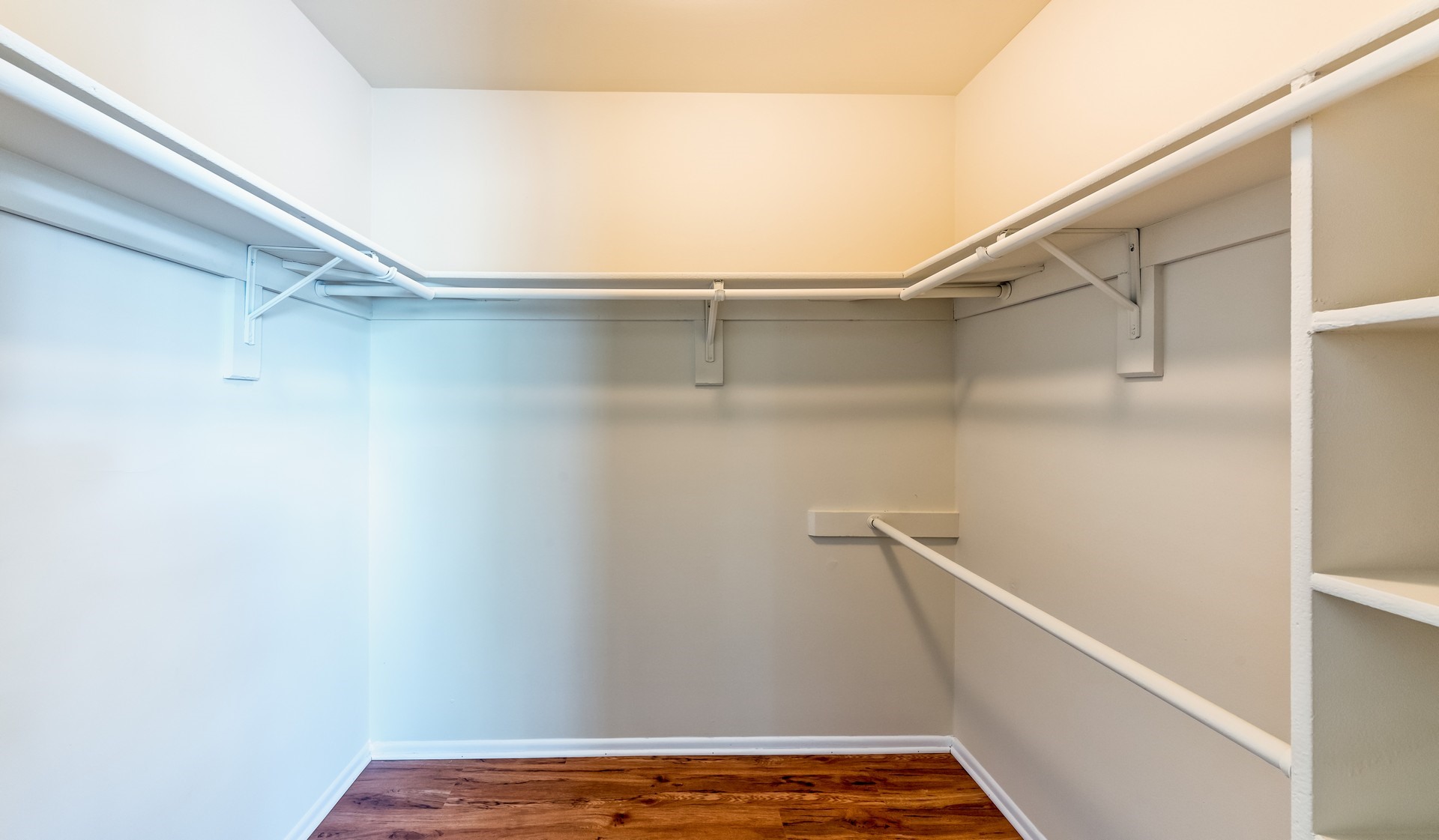 A walk-in closet provides extra storage space