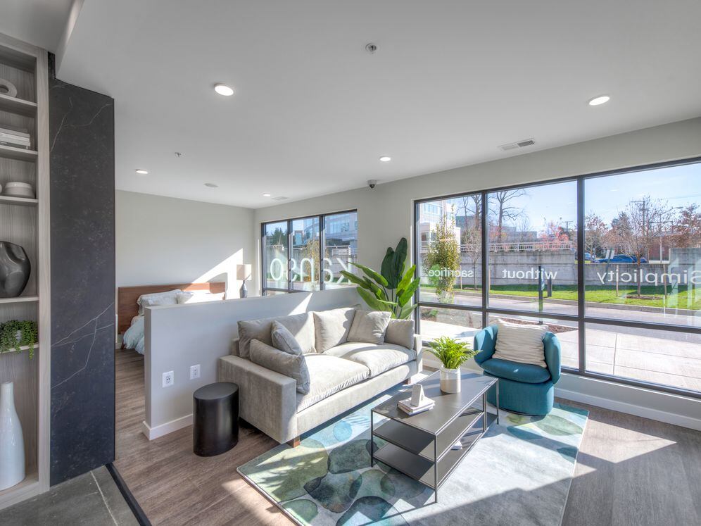 Showroom living area with hard surface flooring