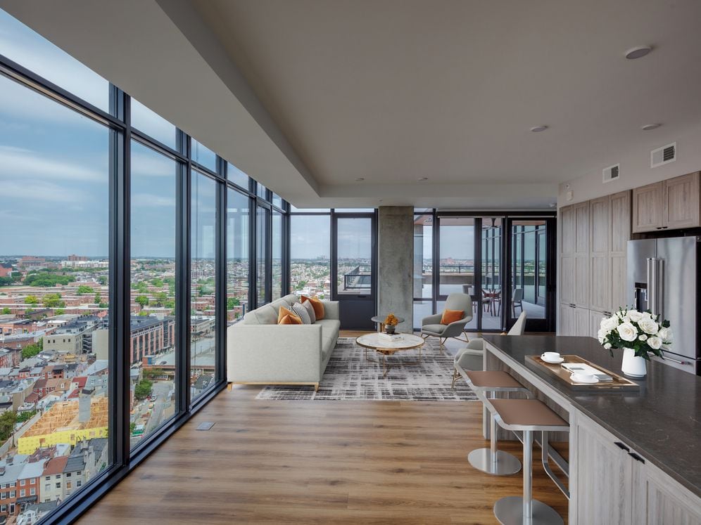 Penthouse-level Signature Collection apartment homes with floor-to-ceiling windows