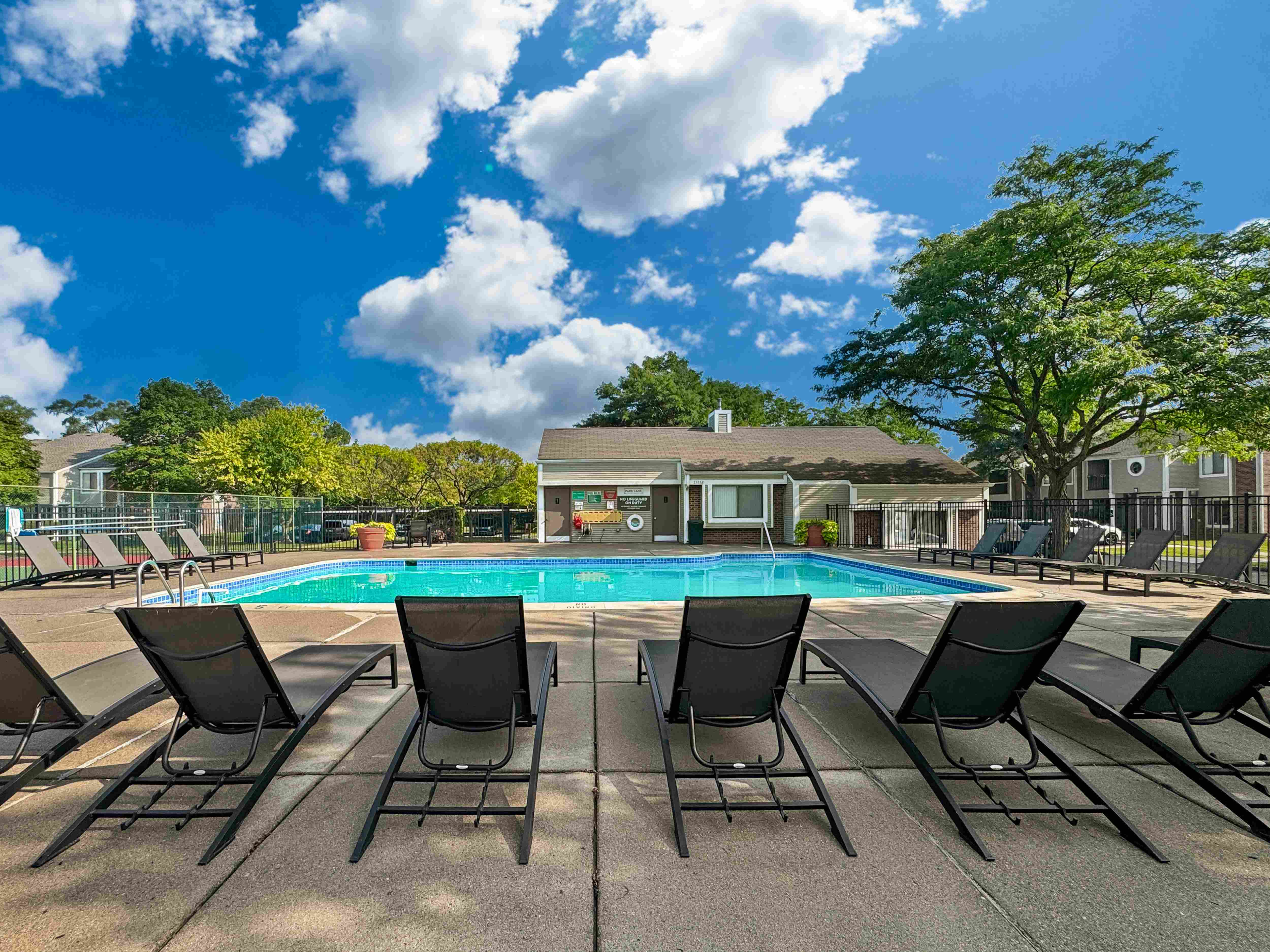 Sparkling pool at Park Lane Apartments in Southfield