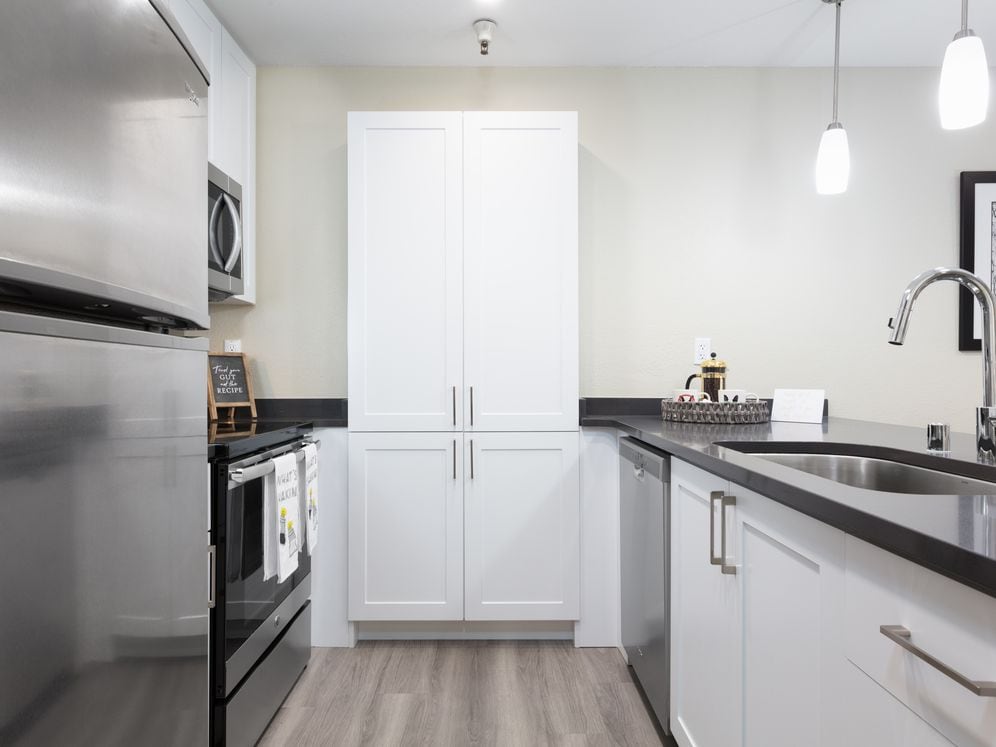 Modern Collection Kitchen With New Cabinetry And Hard Surface Flooring