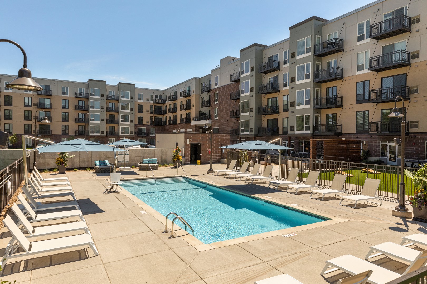 Resort-style outdoor pool and patio