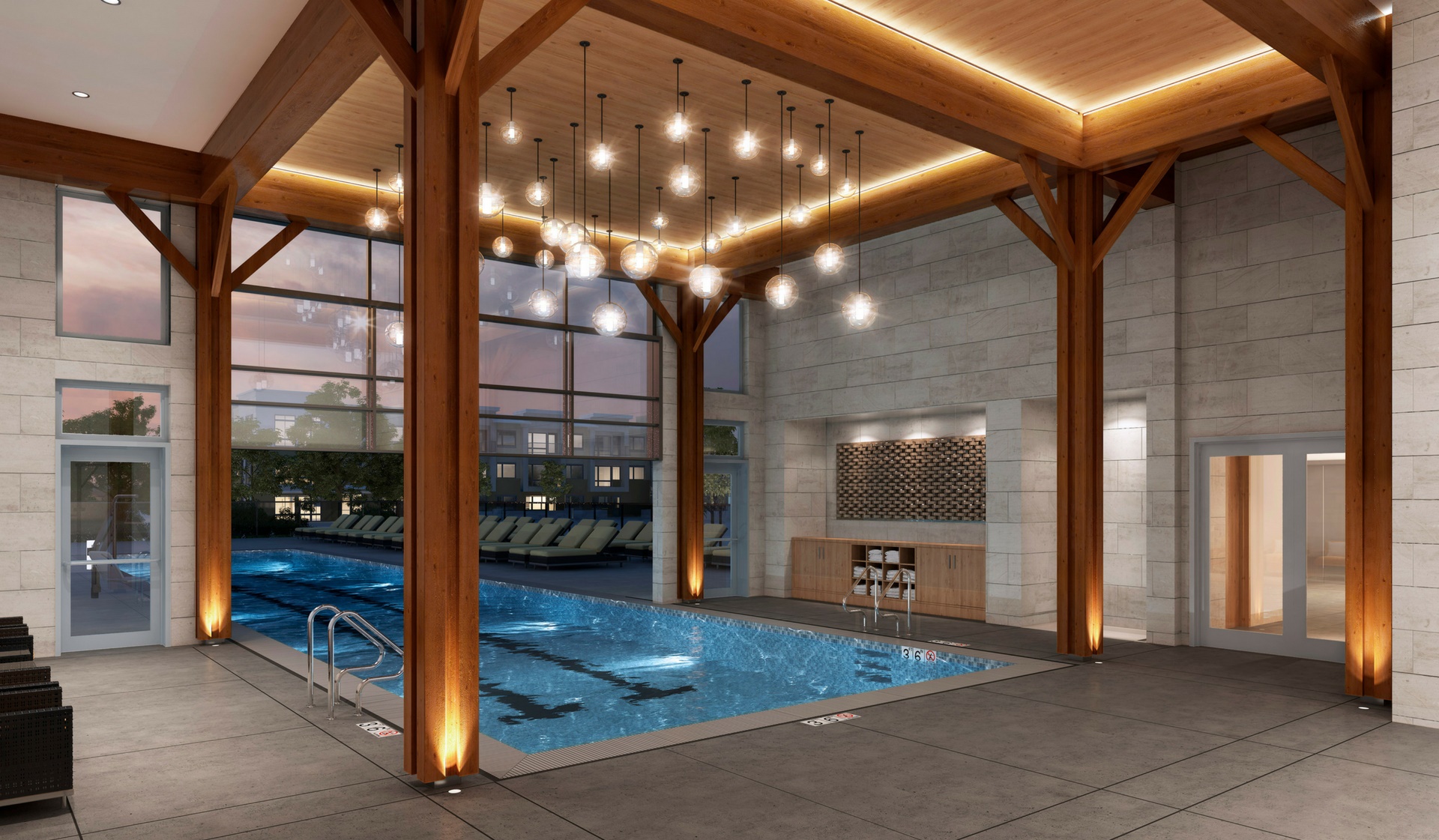 25-meter heated indoor / outdoor saltwater swimming pool with retractable glass wall