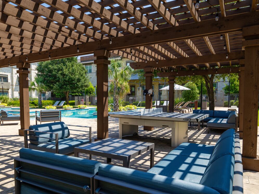 Outdoor lounge with ping pong table