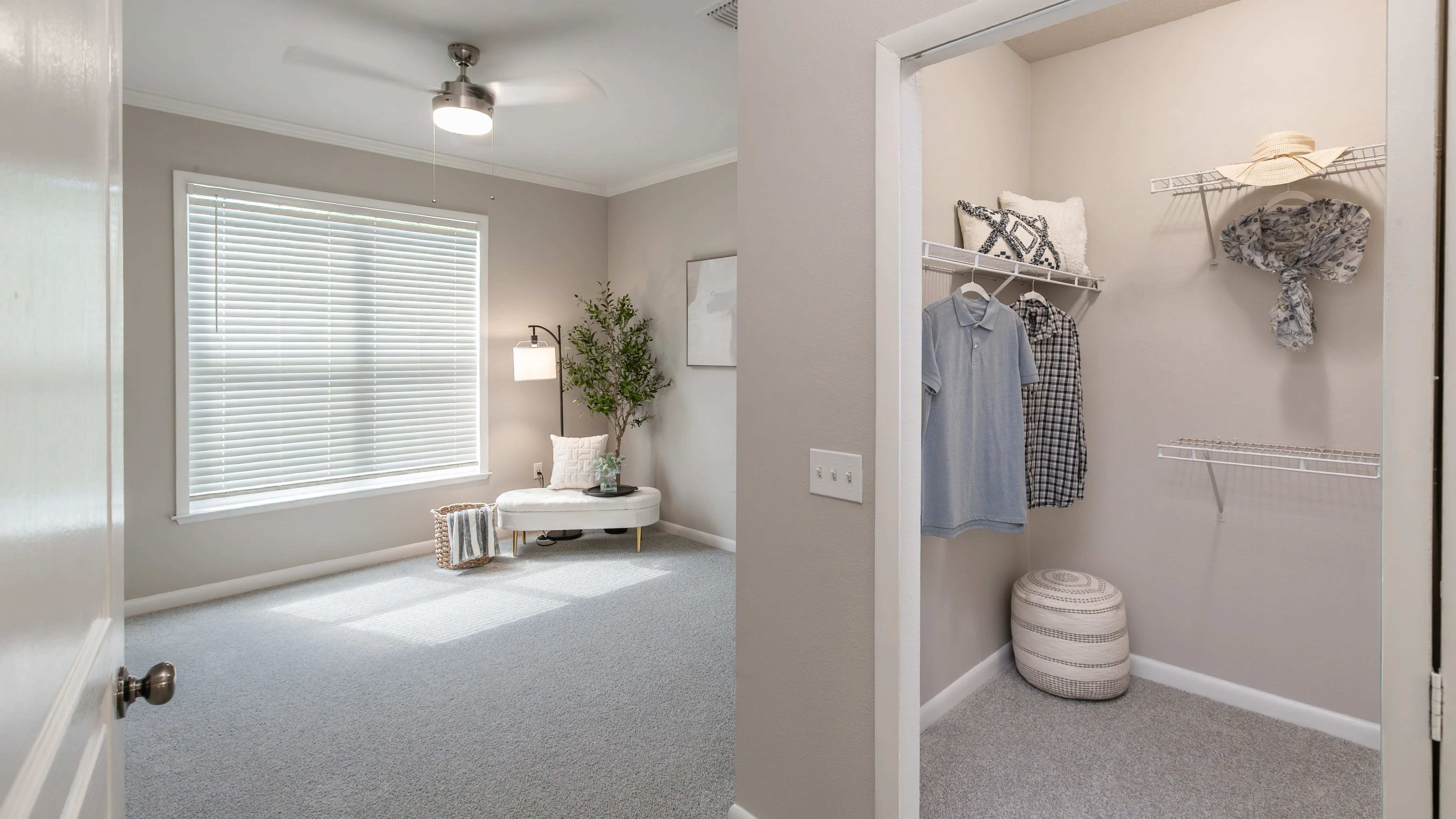 Unwind in a serene bedroom featuring soft carpeting, fresh finishes, and a walk-in closet that’s as practical as it is spacious.