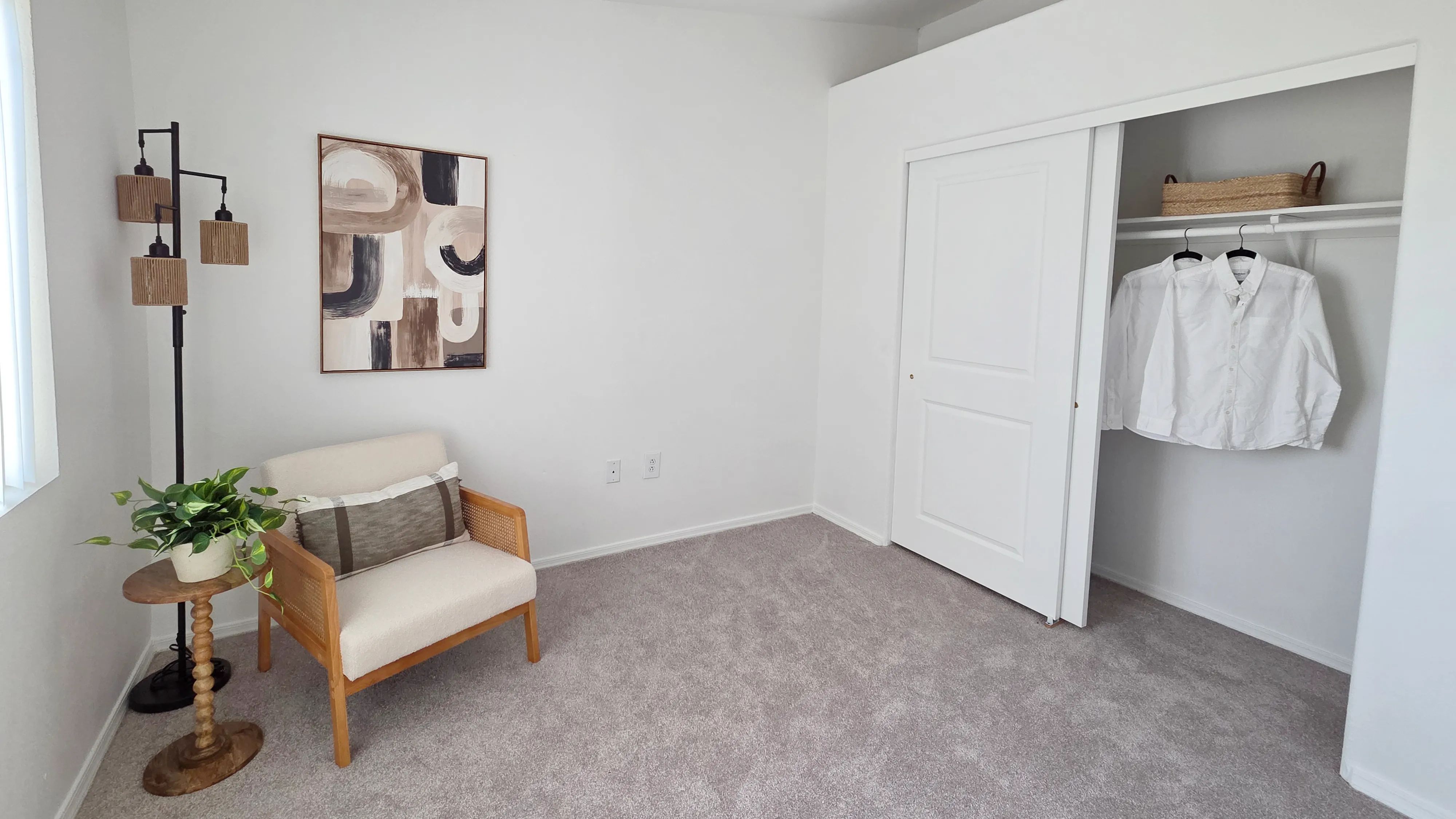 Designed with comfort in mind, this spacious bedroom offers abundant storage, natural light, and a clean, modern aesthetic that feels like home.