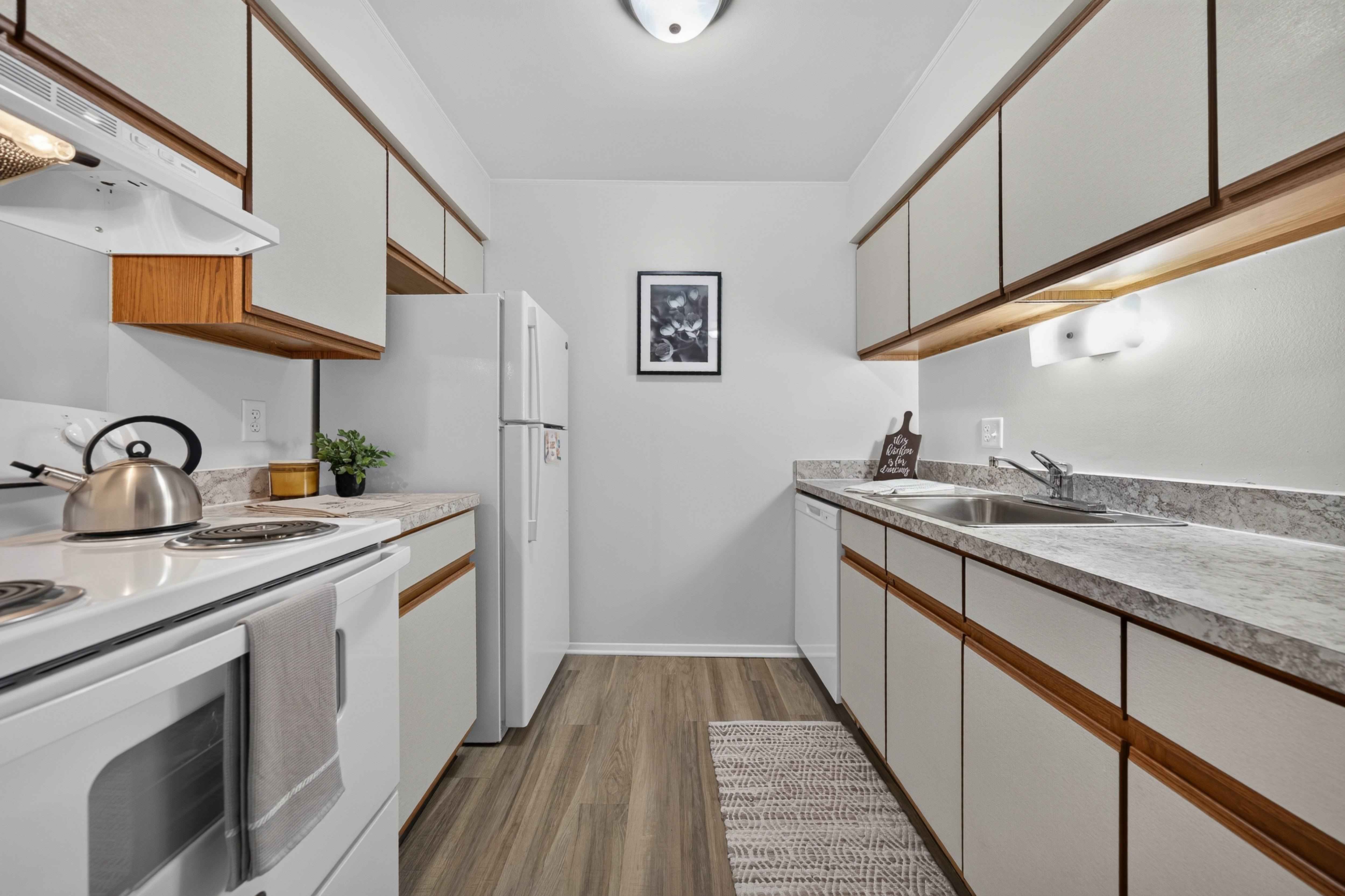 Efficient kitchen at Eastwood Village Apartments in Clinton Township, MI.