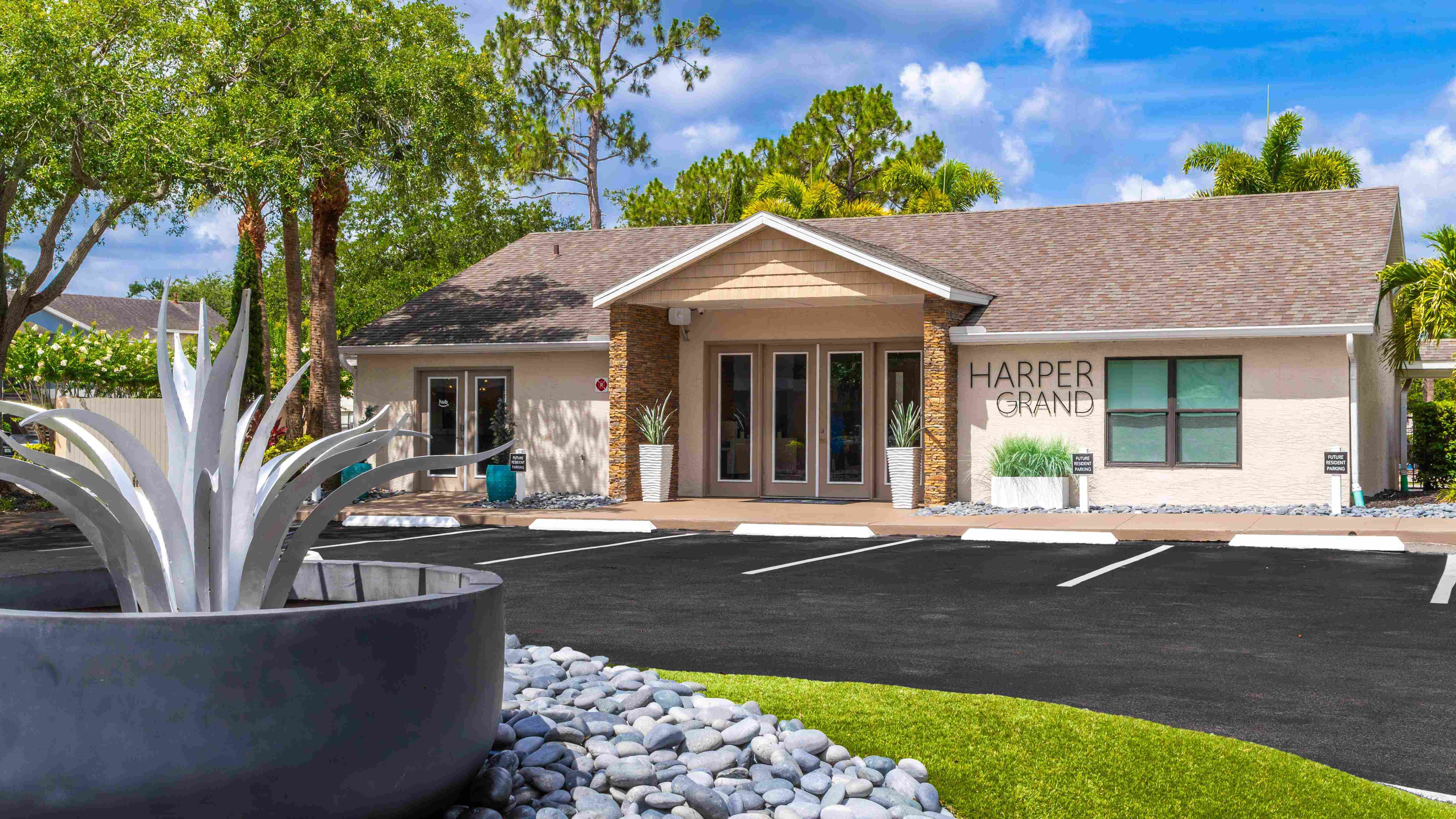 Start your tour at our eye-catching clubhouse and leasing office, where Harper Grand blends contemporary style with Florida charm and curb appeal.
